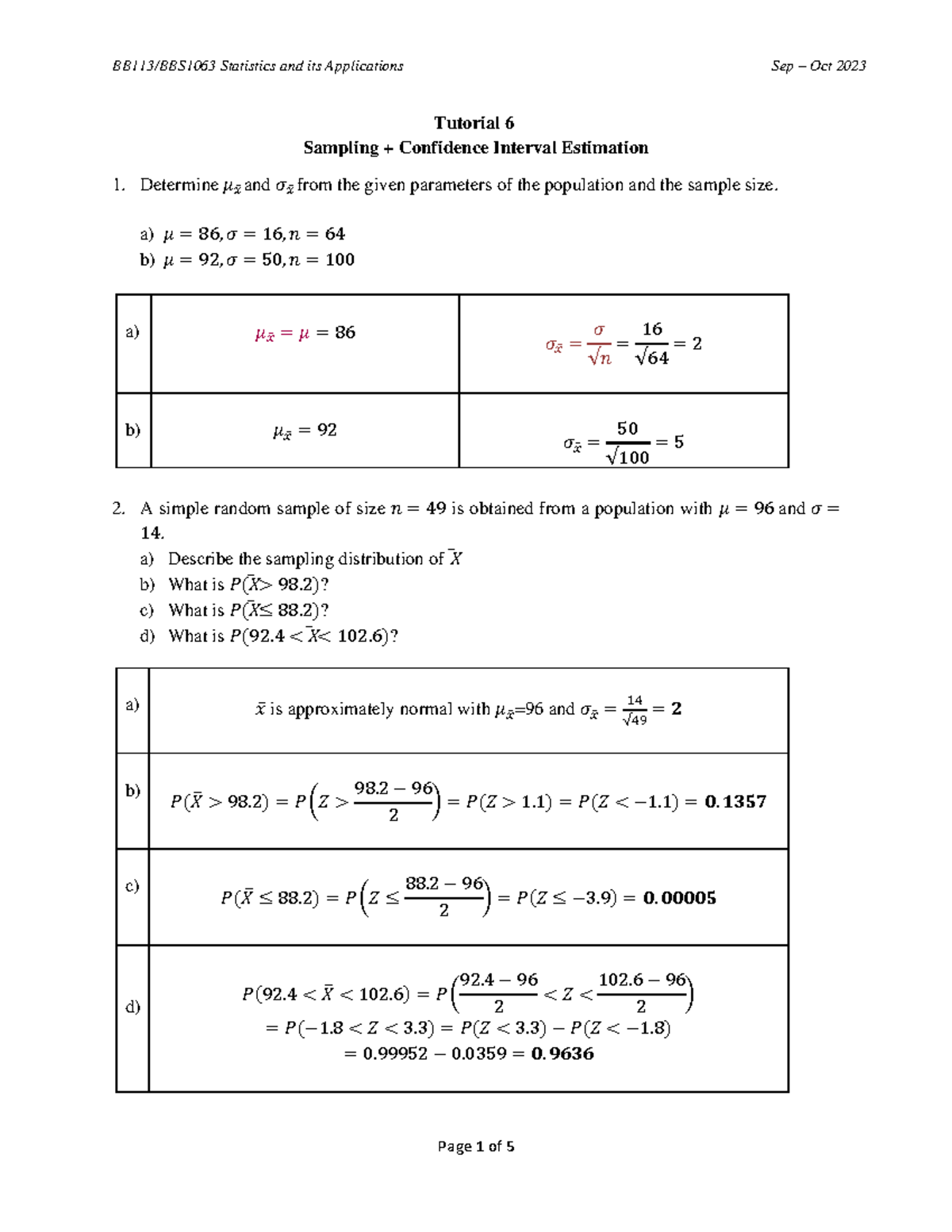 Statistics and Applications Tutorial 6: Sampling & Confidence Intervals ...