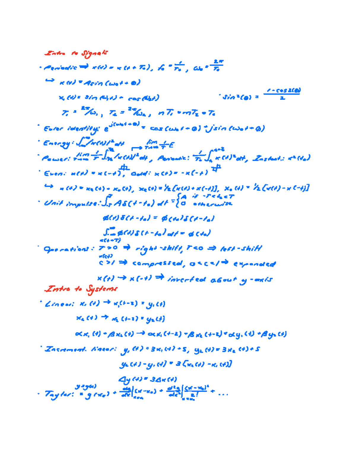 ELEC242 - Midterm Cheat Sheet: Intro to Signals & Systems - Studocu