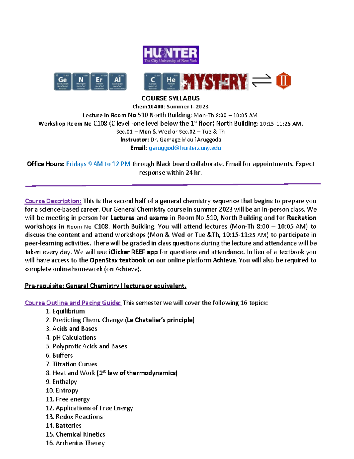 Chem10400: Summer 2023 General Chemistry II Syllabus and Course Info ...
