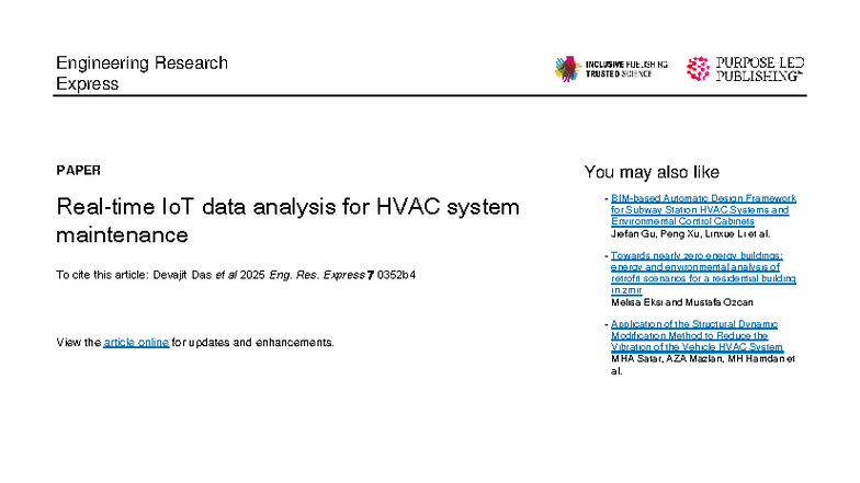 IoT-Driven Predictive Maintenance for HVAC Systems (ENG 2025) - Studocu