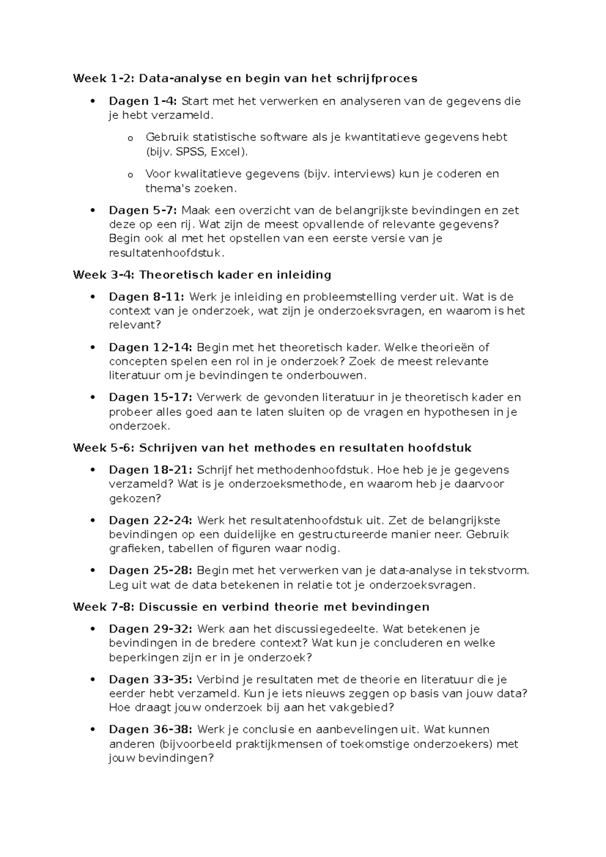 Planning Scriptie Schrijven: Stappen t/m Data-analyse en Theoretisch ...