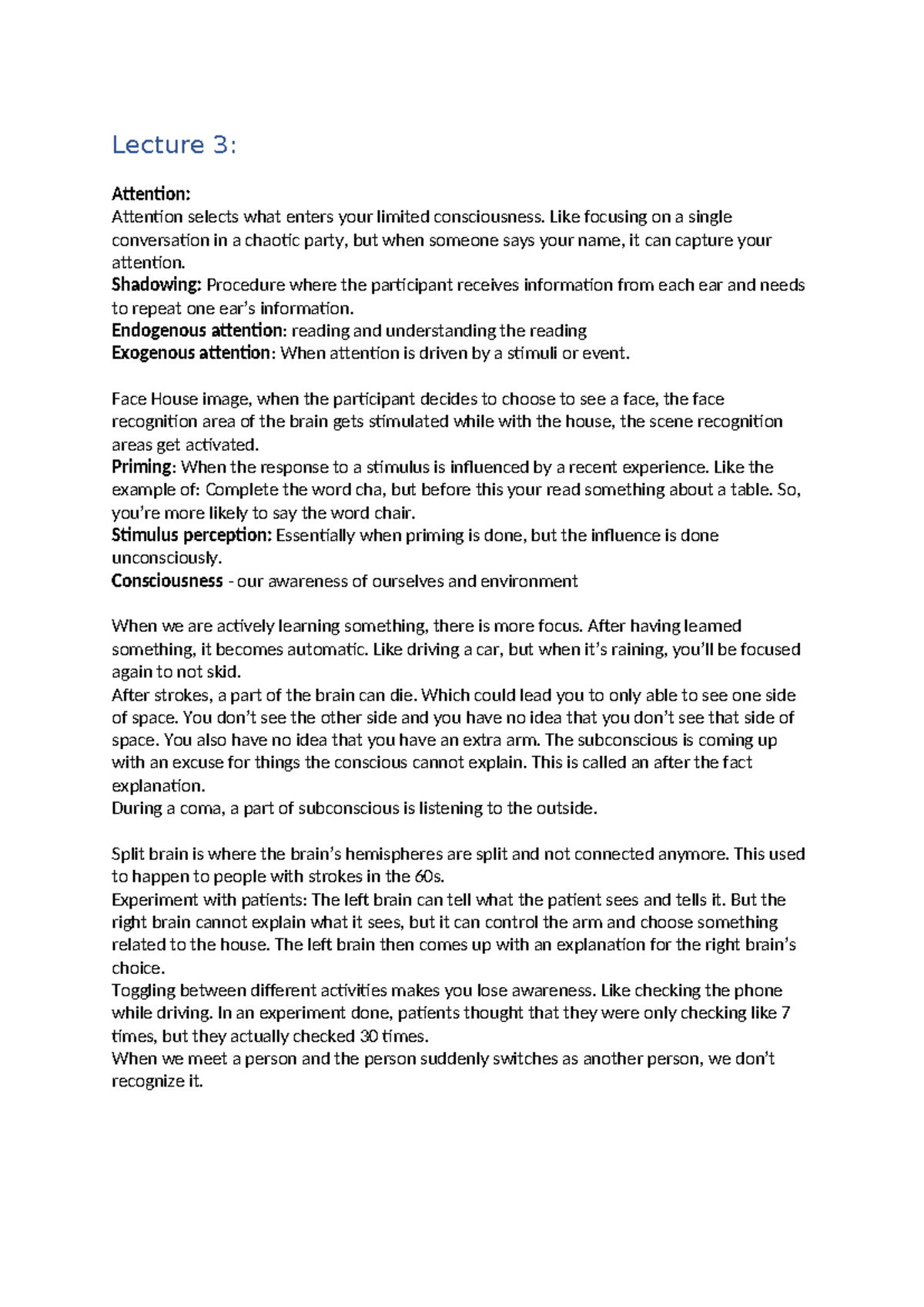 Lecture 3: Attention and Consciousness in Introductory Psychology ...