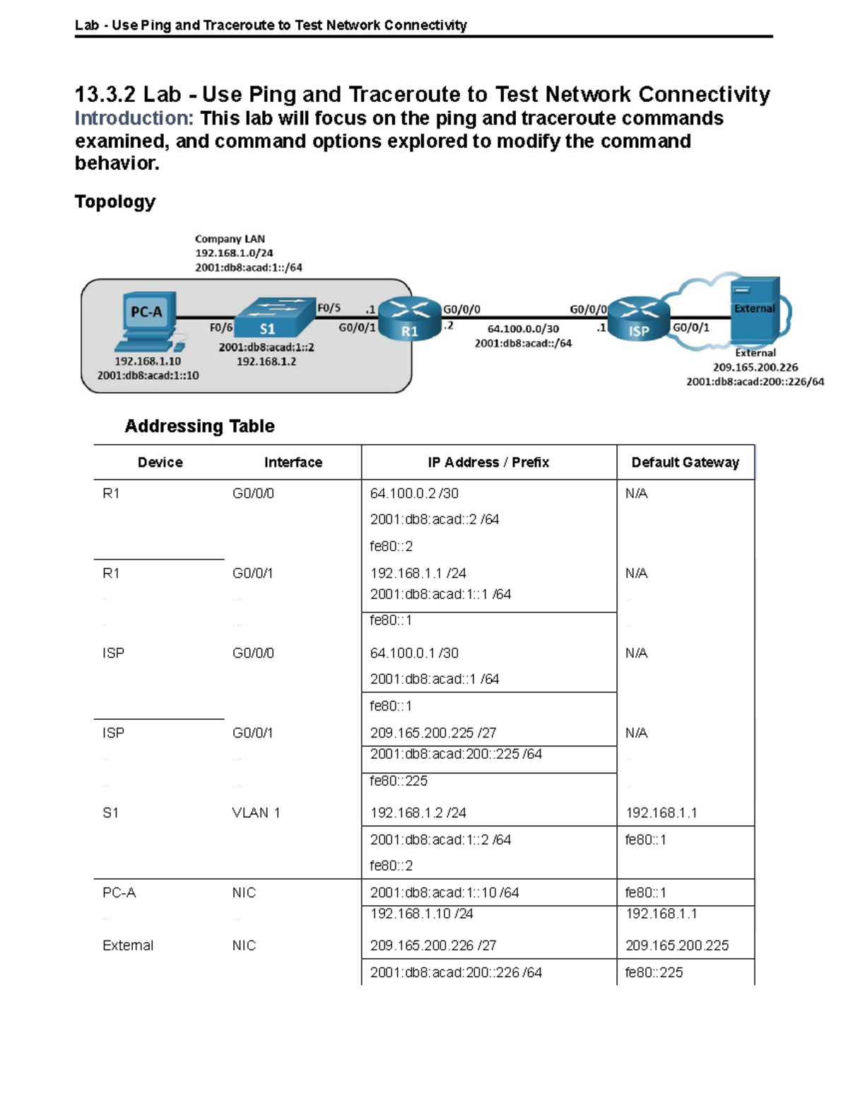 13.3.2 Lab - Testing Network Connectivity with Ping and Traceroute ...