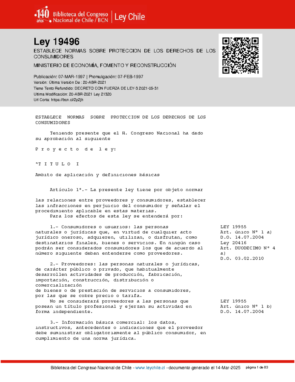 Ley-19496 07-MAR-1997 2 - Ley 19496 ESTABLECE NORMAS SOBRE PROTECCION ...