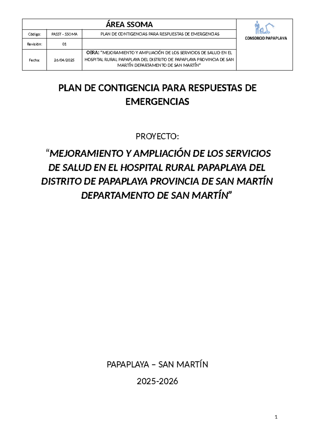 Plan de Contingencias y Respuestas de Emergencias - PASST SSOMA - Studocu