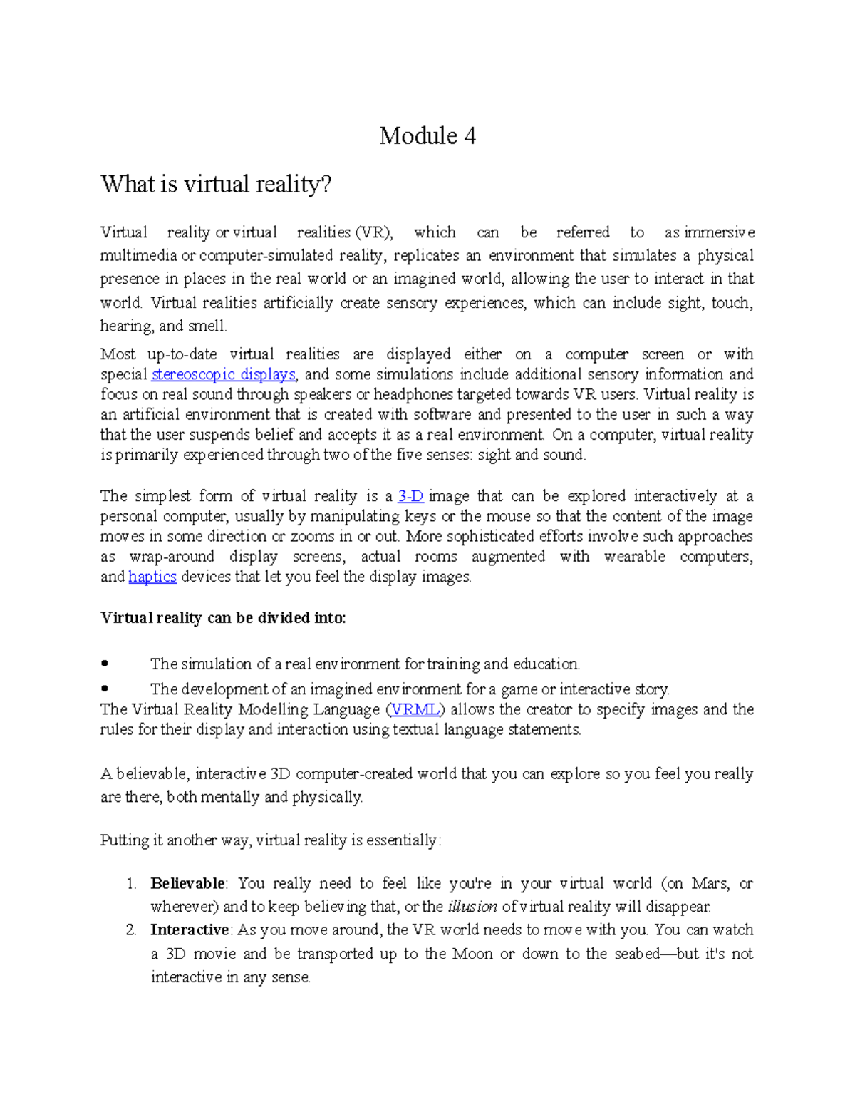 Understanding Virtual Reality: Concepts and Applications in Tech - Studocu
