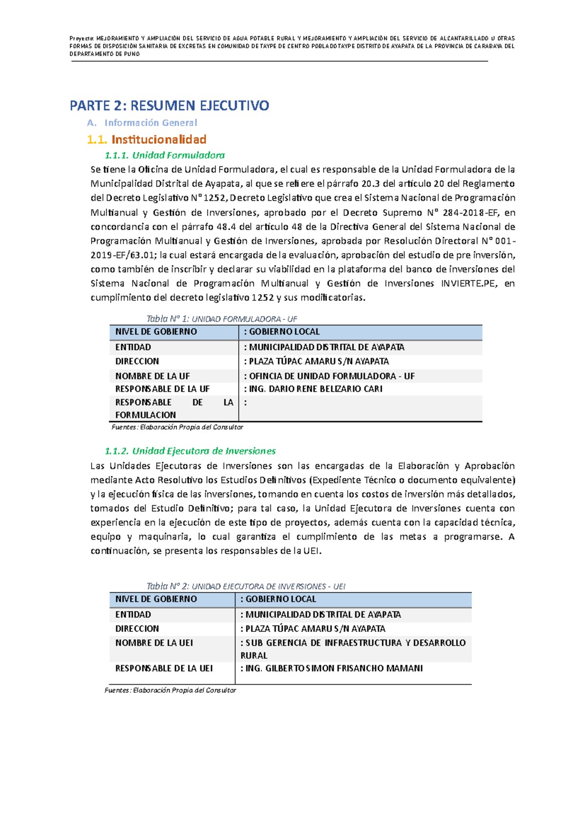 Proyecto: Mejora y Ampliación del Servicio de Agua Potable y Saneamiento en - Document Preview