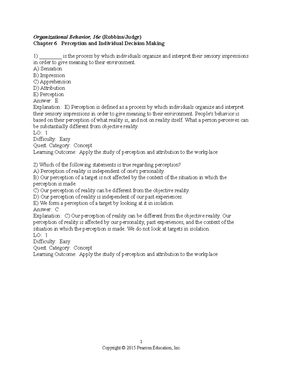 Organizational Behavior - Chapter 6: Perception and Decision Making ...
