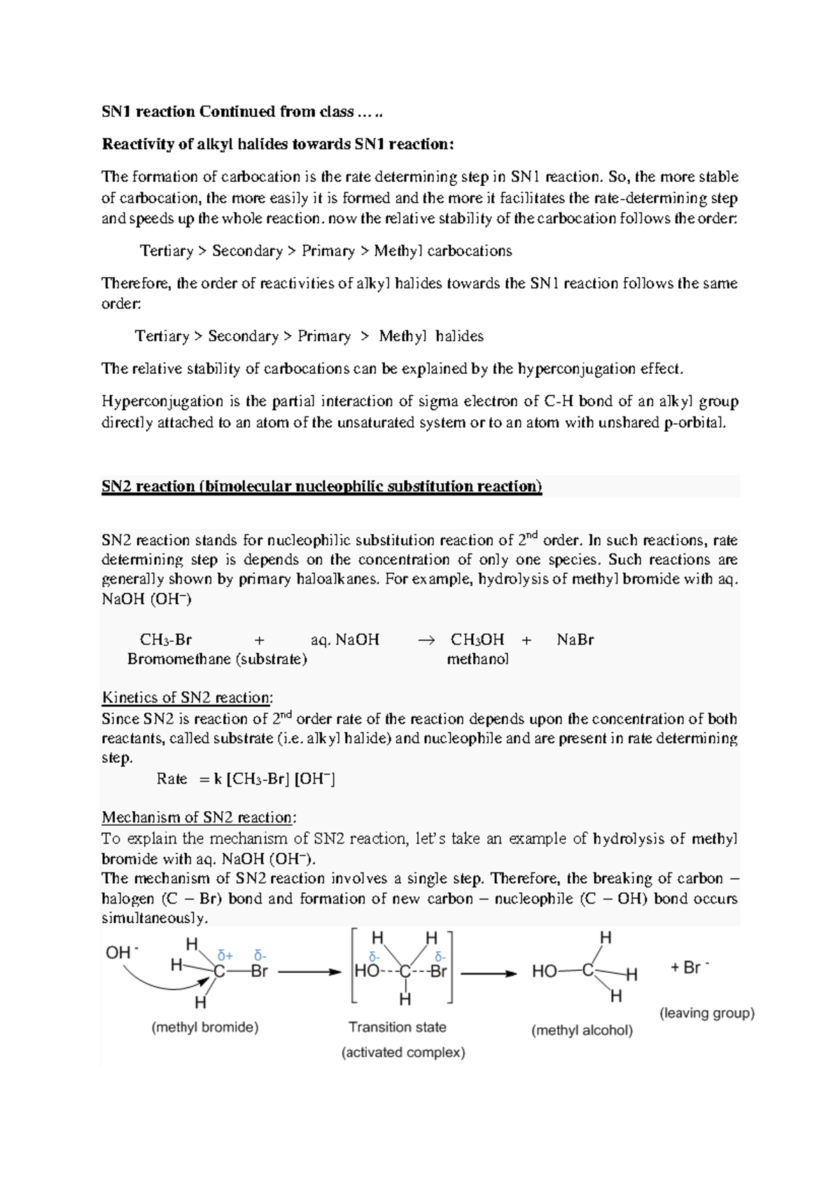 Organic Chemistry SN1 and SN2 Reaction Mechanisms Explained - Studocu