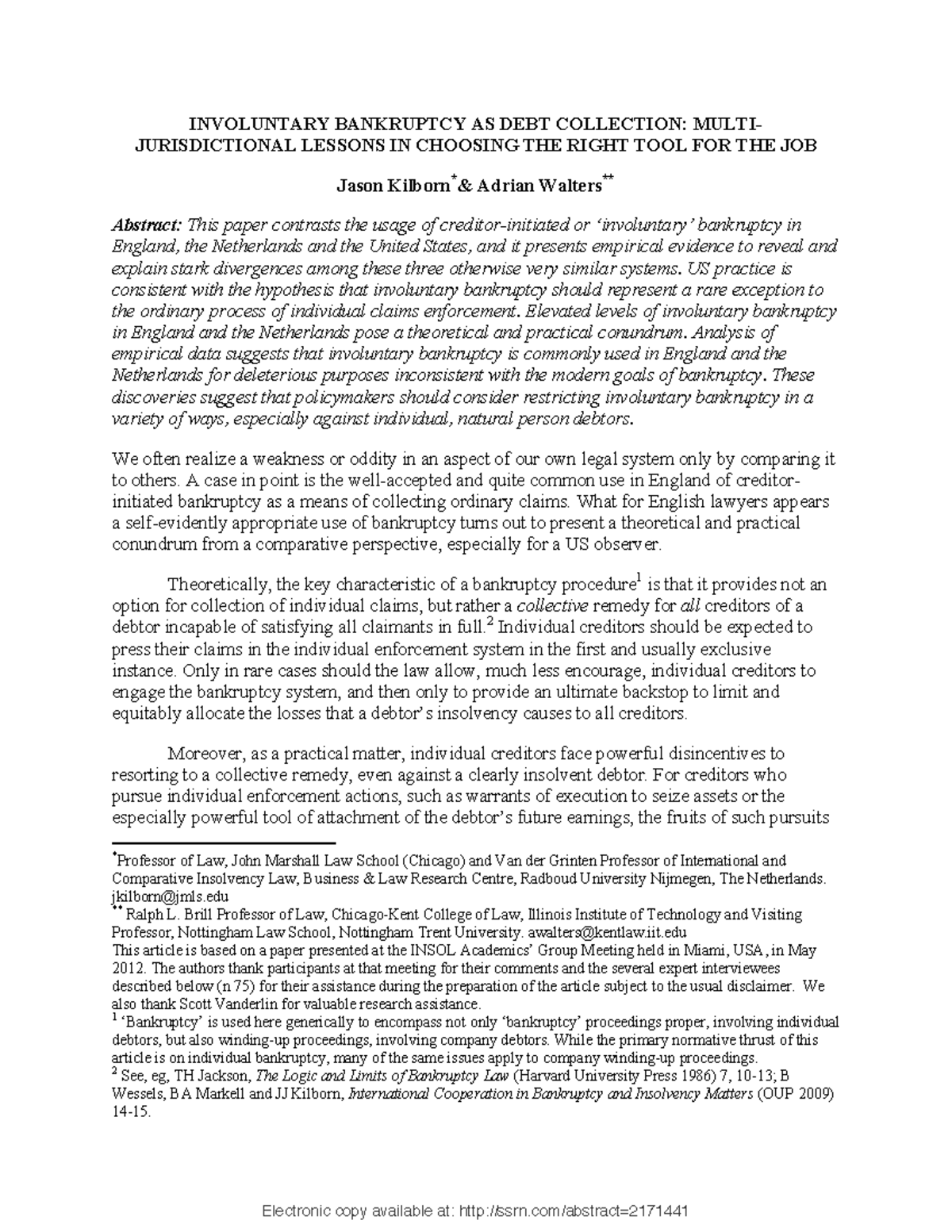 Involuntary Bankruptcy as Debt Collection: Multi-Jurisdictional ...