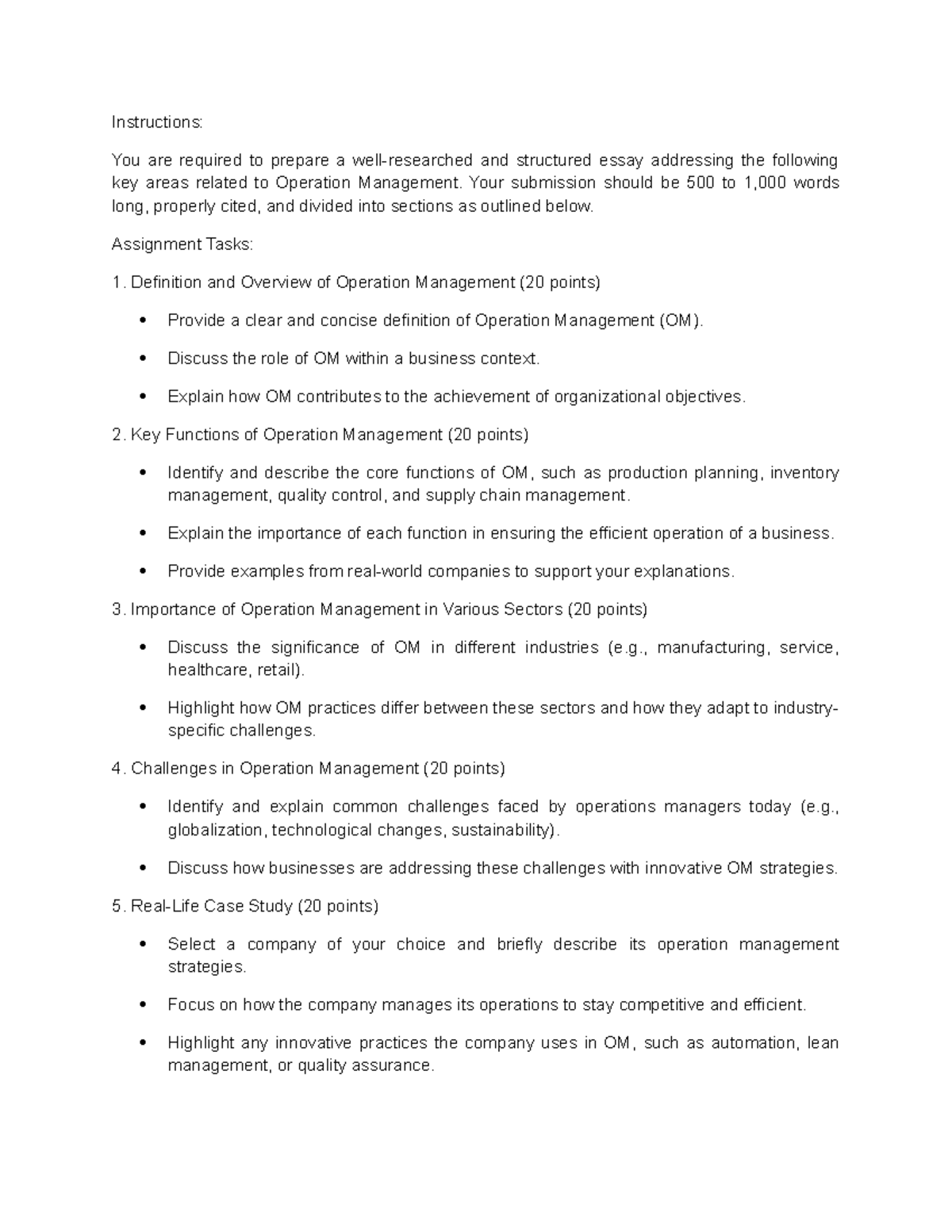 Activity-in-OM: Structured Essay on Operation Management Principles ...