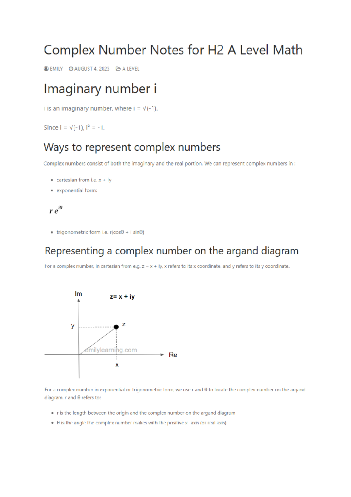 Complex Number Notes for H2 A Level Math - Studocu