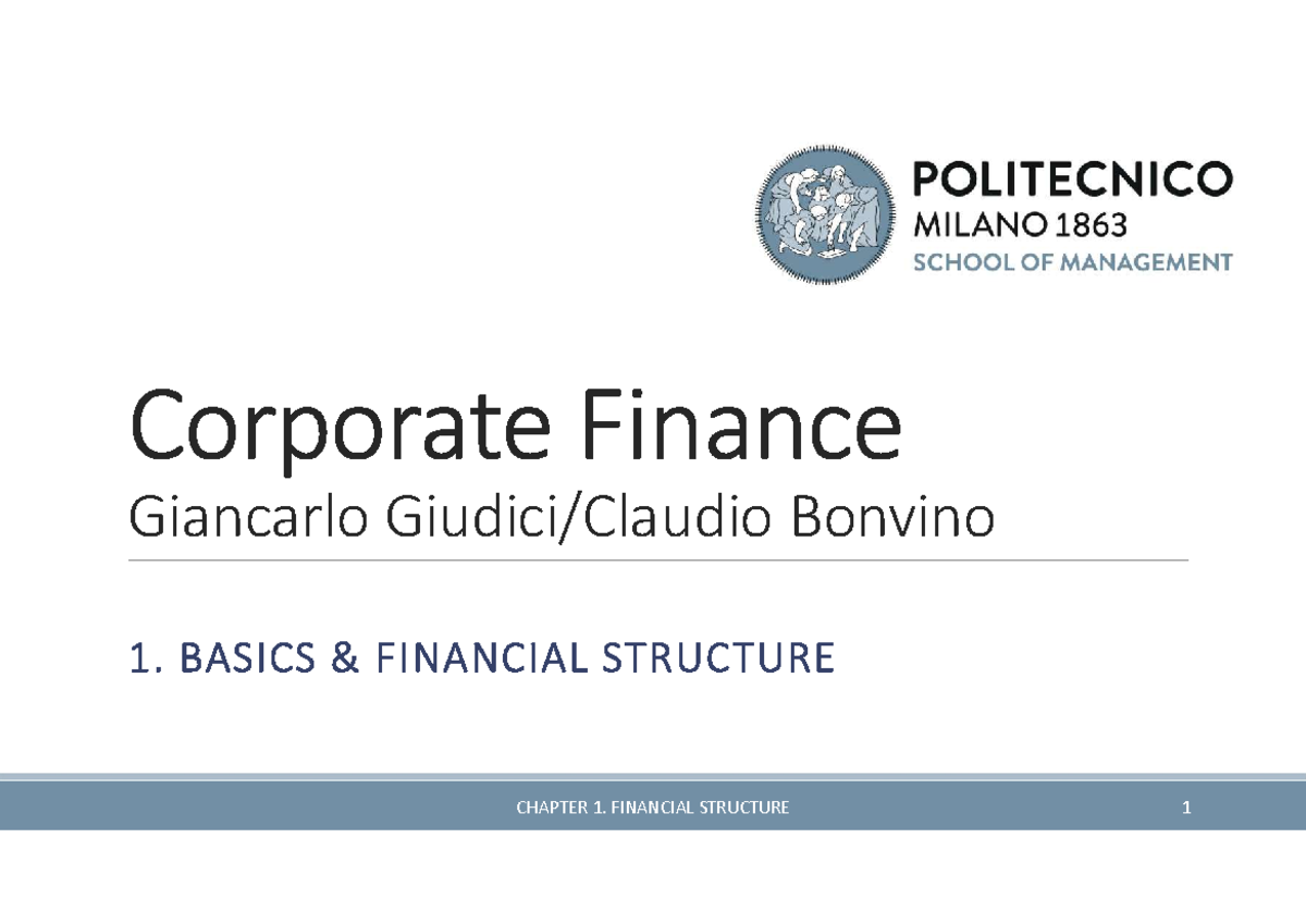 Corporate Finance 101: Basics & Financial Structure Overview - Studocu