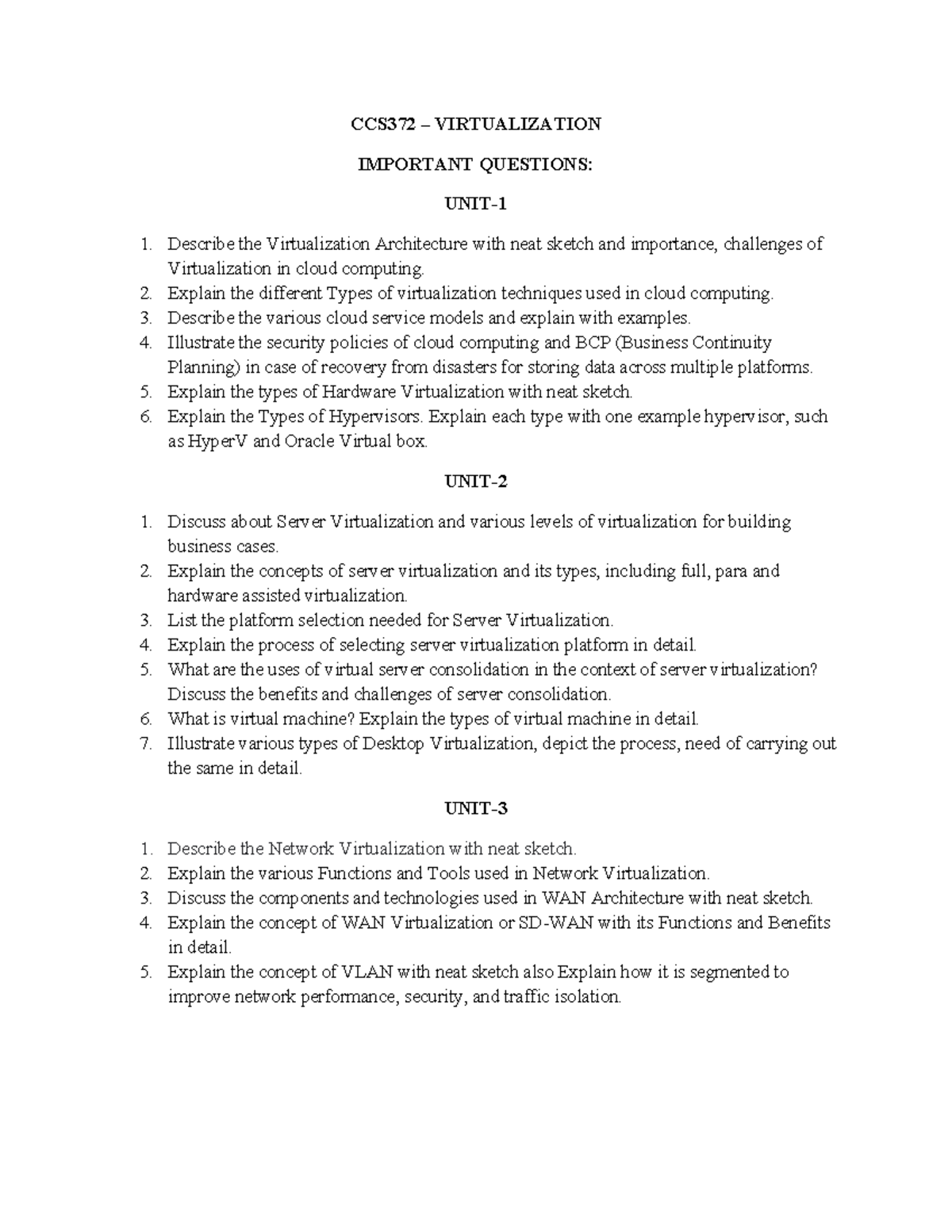 CCS372 - Key Questions on Virtualization Concepts and Techniques - Studocu