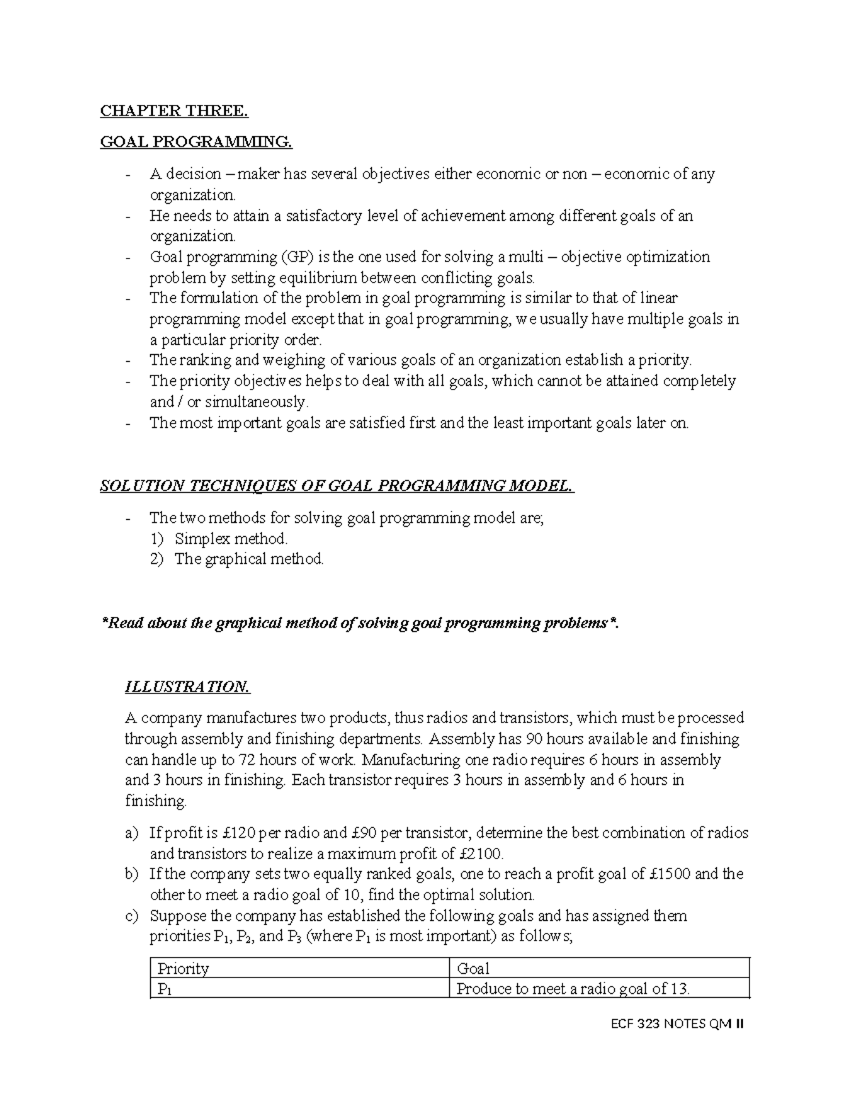 Chapter Three GOAL Programming - CHAPTER THREE. GOAL PROGRAMMING. A ...