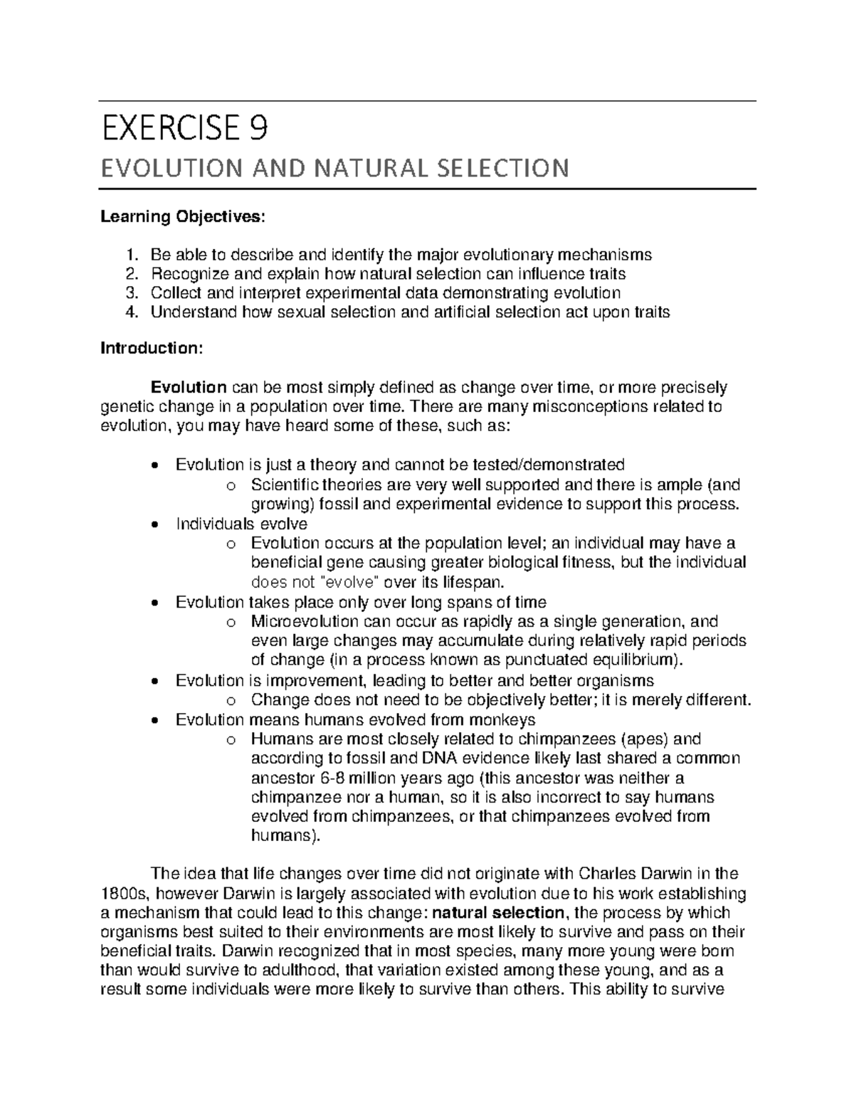 LM EX9 Evolution and Natural Selection - Lab Work for Biology - Studocu