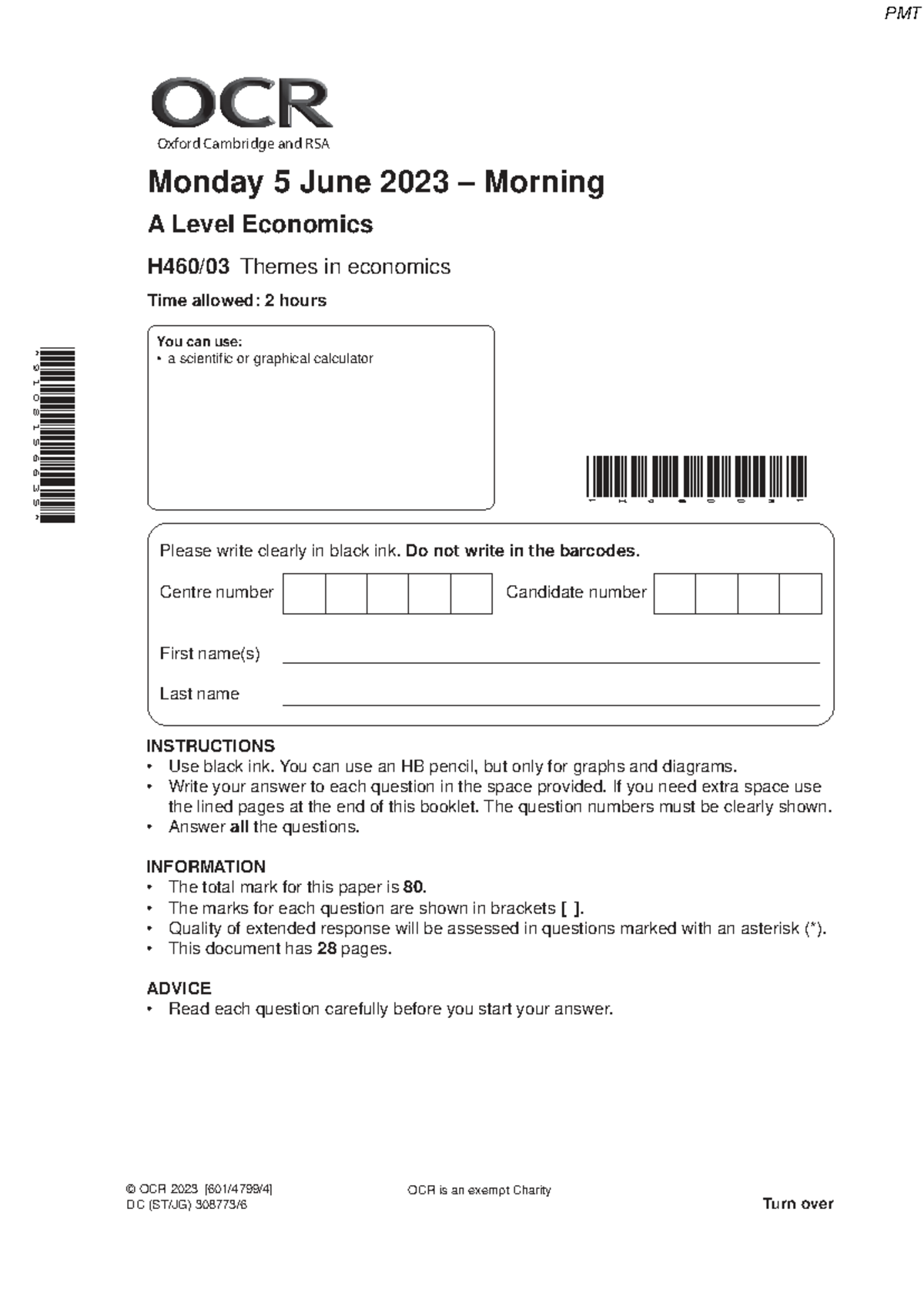 June 2023 A Level Economics Paper 3 - Themes in Economics Exam - Studocu