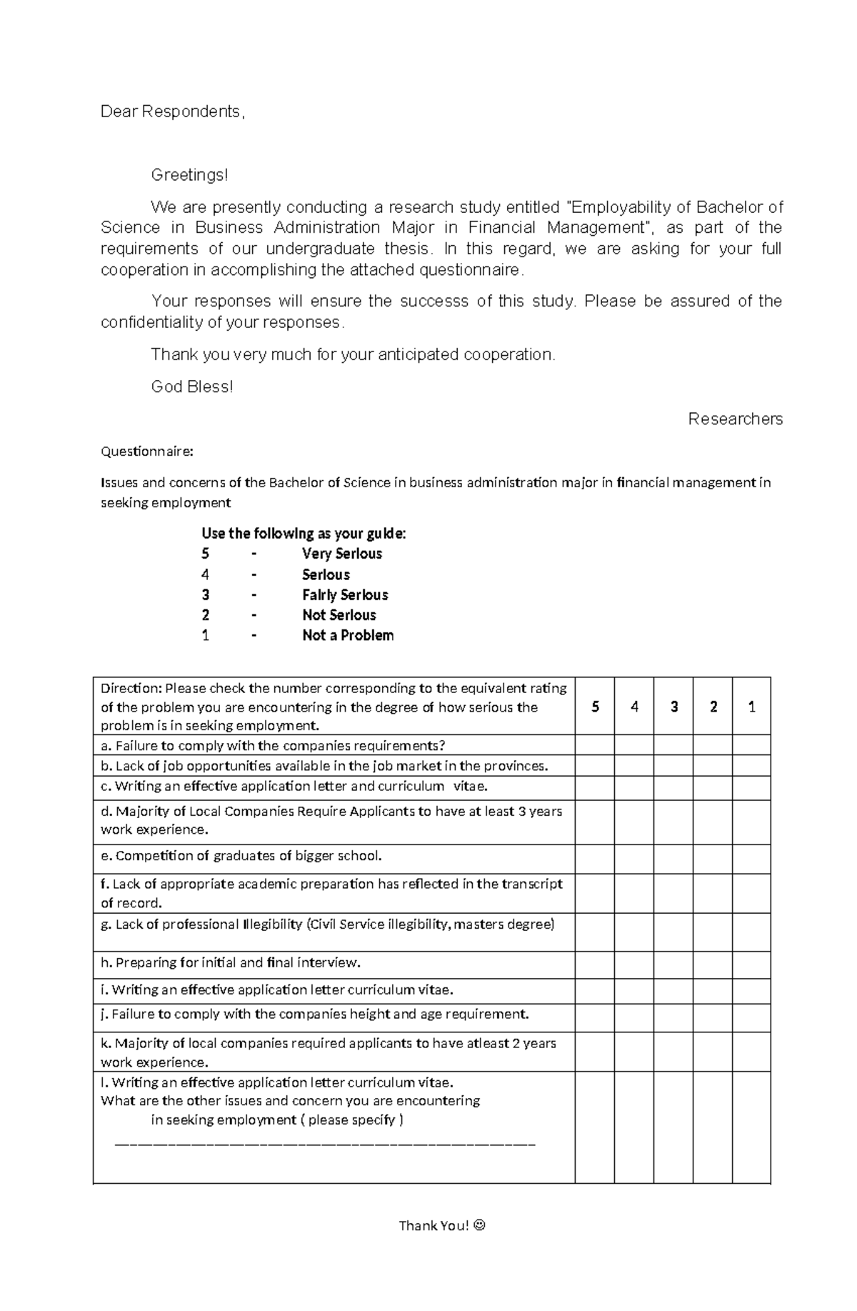 BSBA-FM Employment Issues Questionnaire: Research Study Insights - Studocu