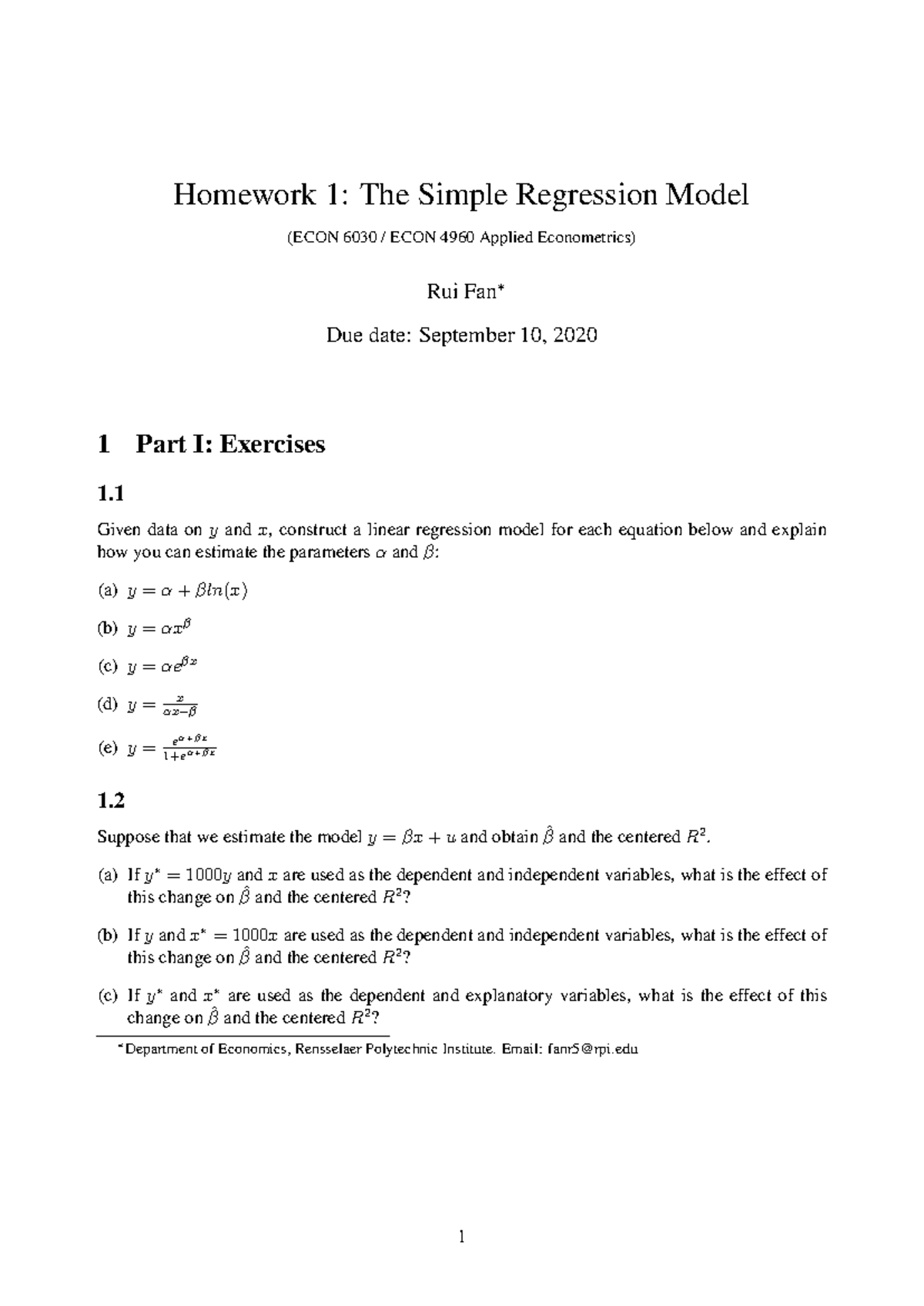 HW1 - ECON HW - Homework 1: The Simple Regression Model (ECON 6030 ...