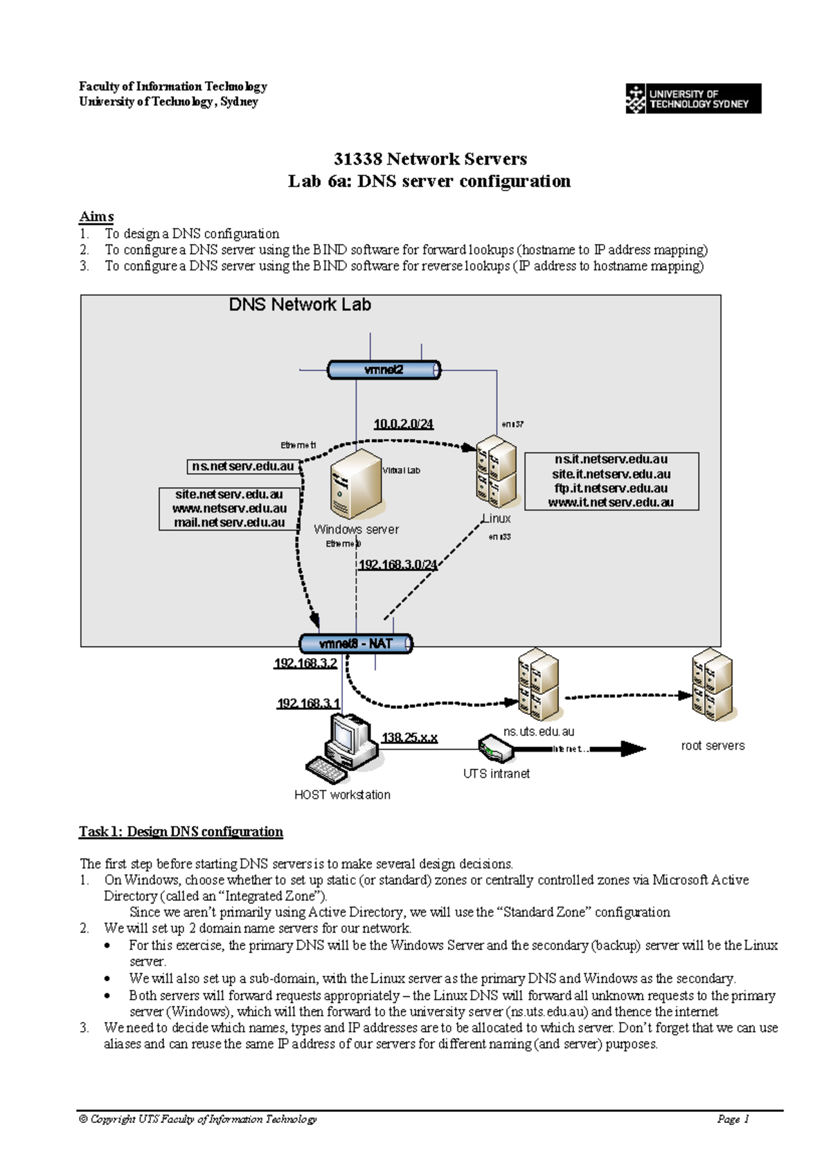 Lab 6a - DNS Server Configuration for 31338 Network Servers - Studocu