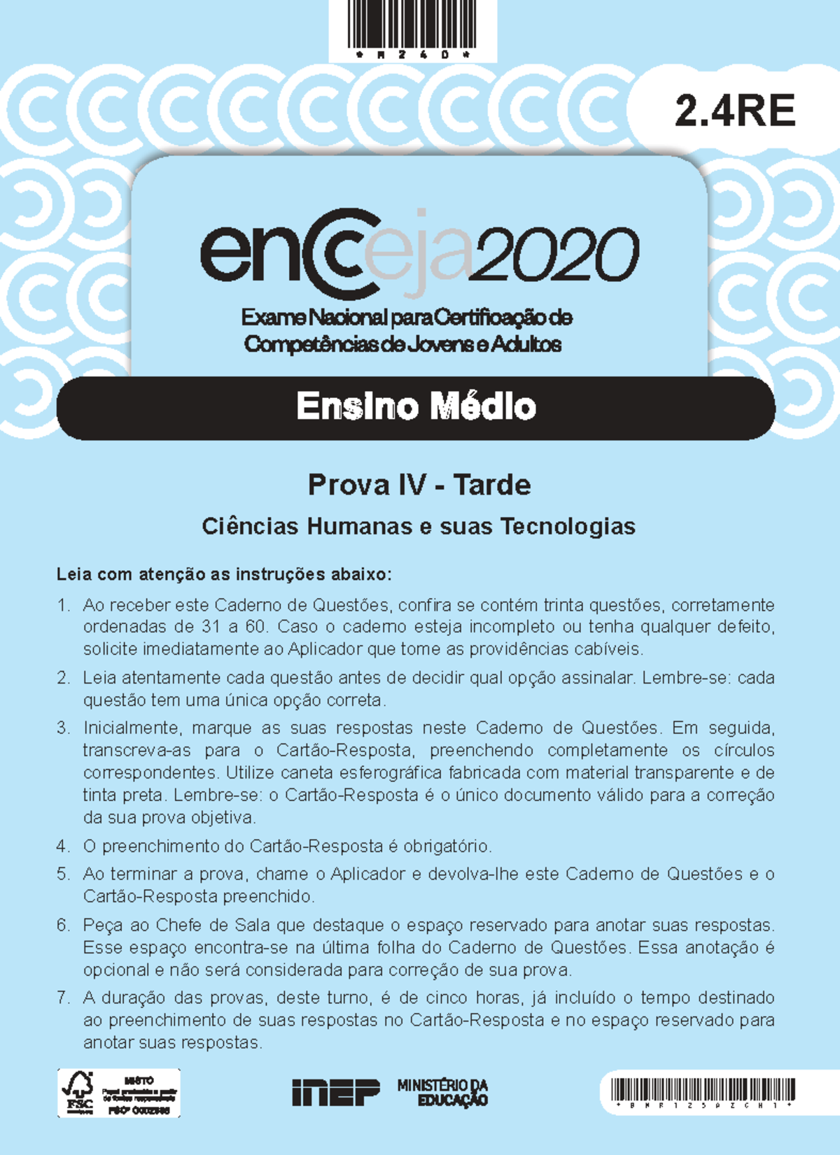 Prova IV Tarde - Ciências Humanas e suas Tecnologias - ENCCEJA 2020 ...