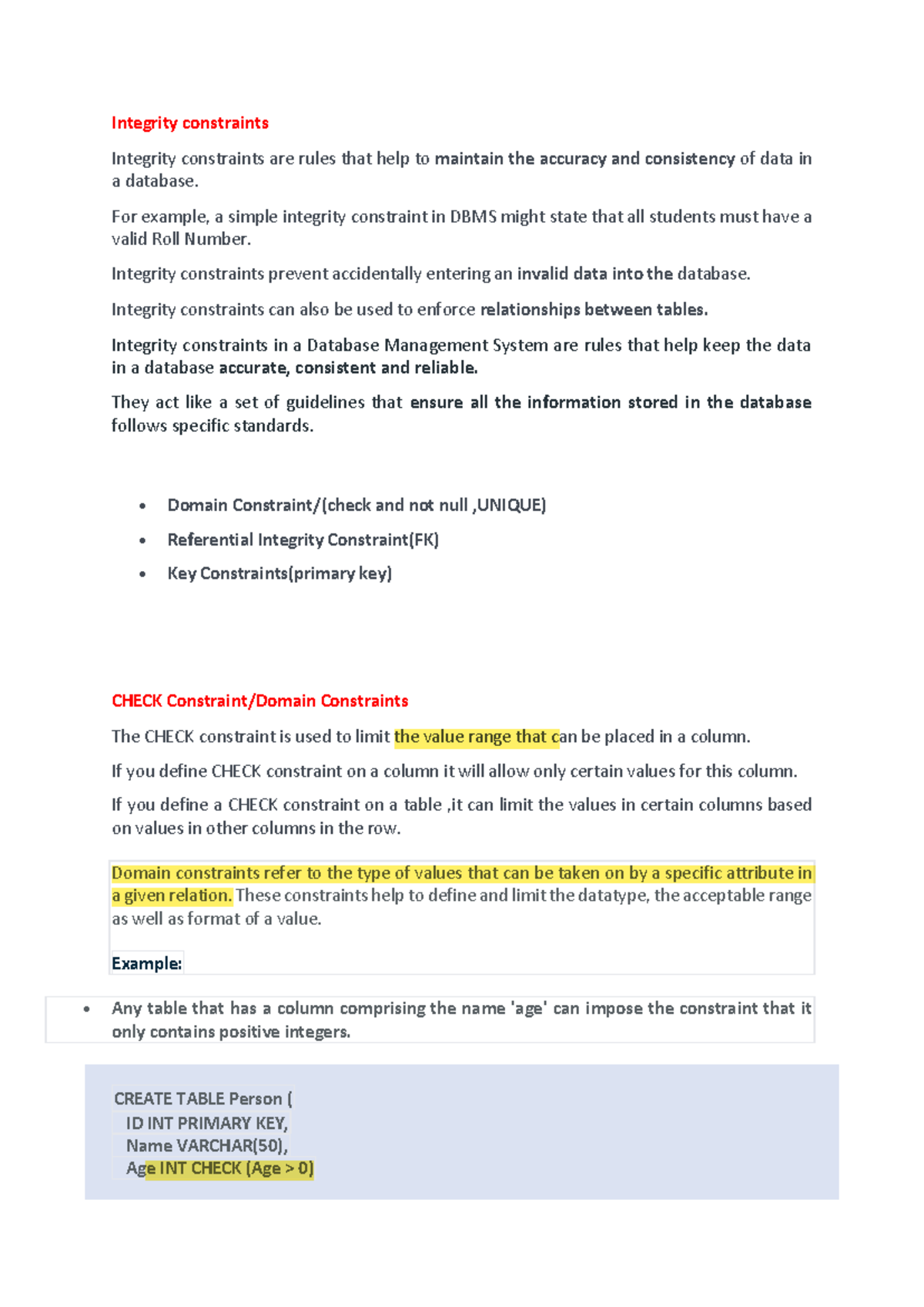 DBMS 101: Understanding Integrity Constraints in Databases - Studocu