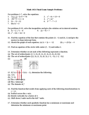 Math 1021 Exam 1 Sample Problems - Math 1021 Exam #1 Sample Problems ...