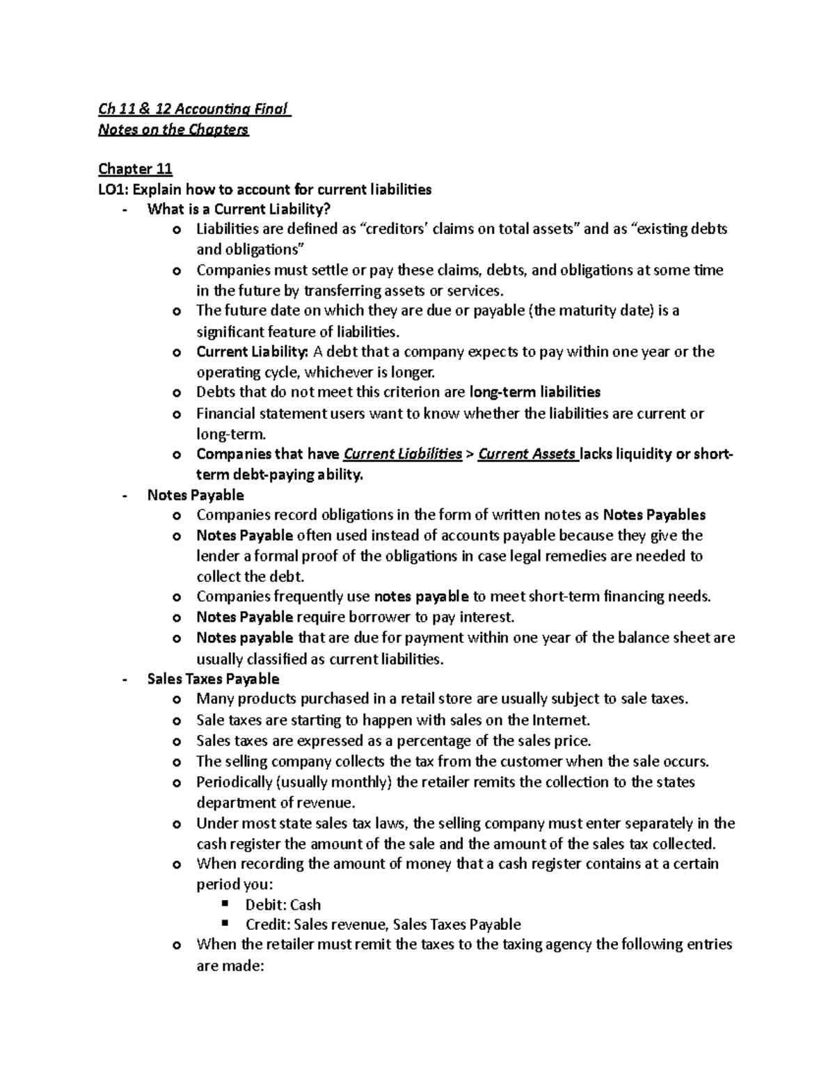 Accounting Final Study Guide: Chapters 11 & 12 Overview - Studocu
