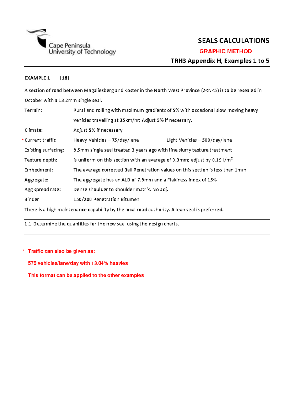 TRH3 Appendix H: Seal Calculations - Example 1 Analysis - Studocu