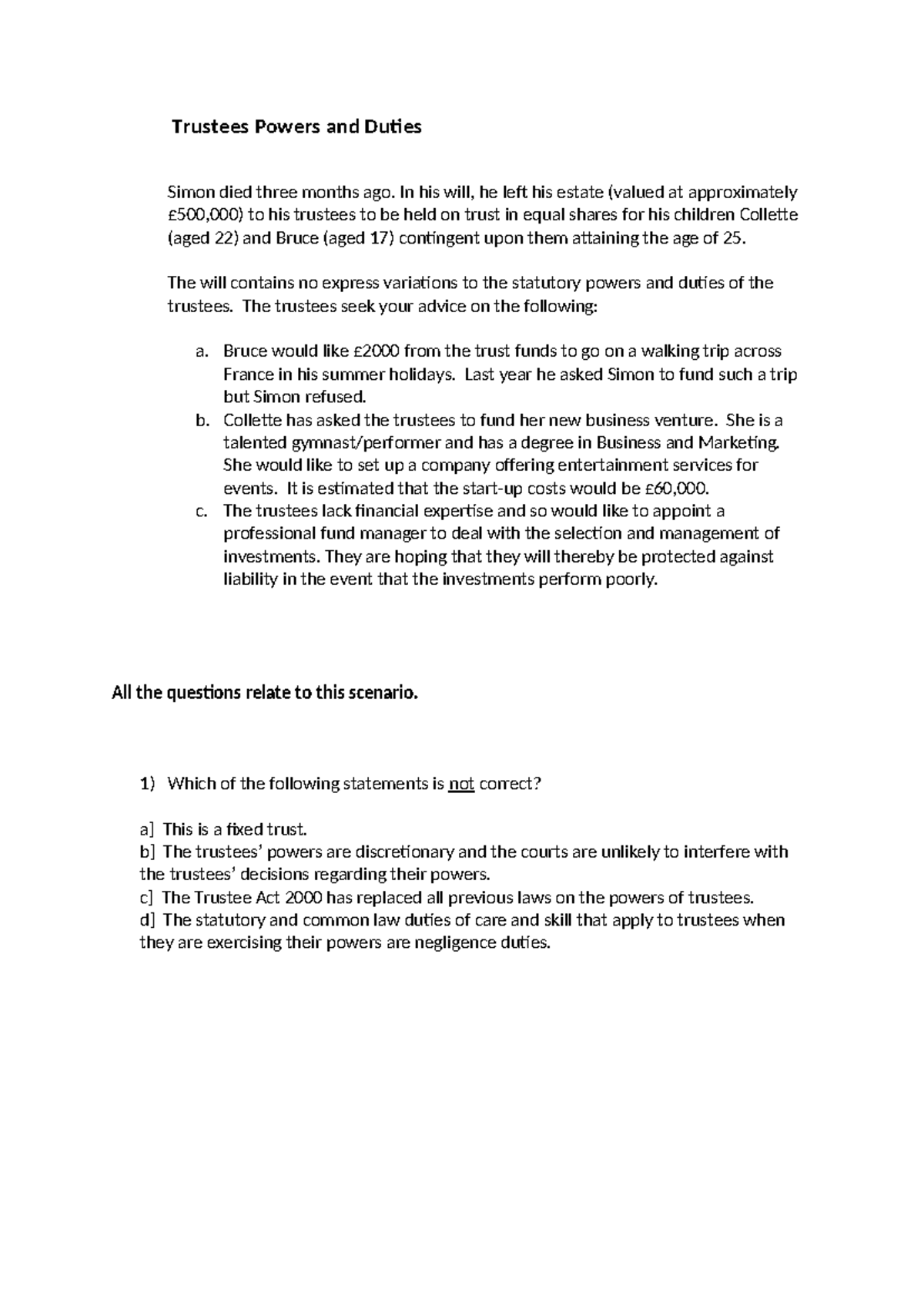 Trustee Powers and Duties: Practice MCQs Review for Law 101 - Studocu