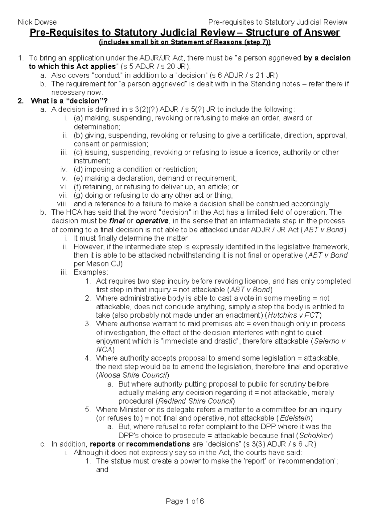 Pre-Requisites to Statutory Judicial Review - a. Also covers “conduct ...