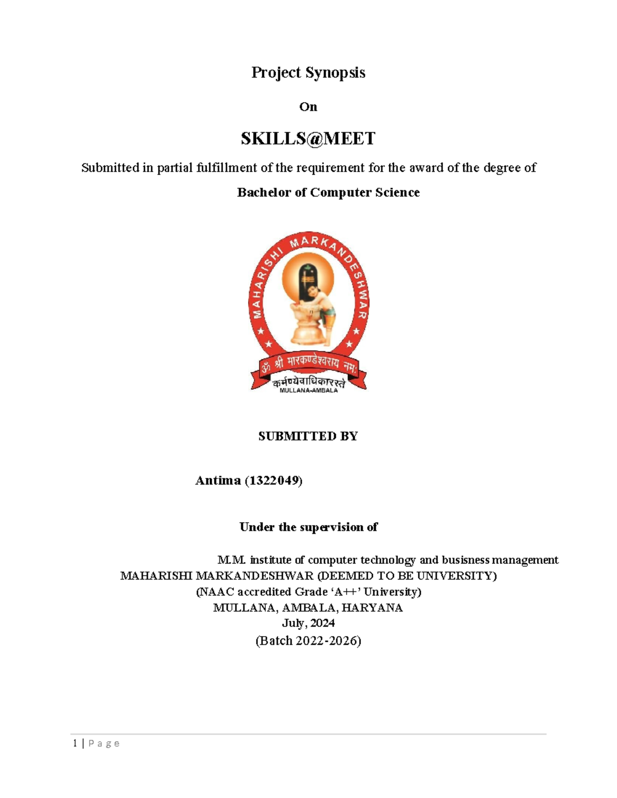 Project Synopsis - Hello - Project Synopsis On SKILLS@MEET Submitted in ...