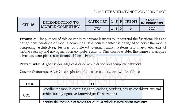 CIT415 Introduction to Mobile Computing - Course Overview and Outcomes ...