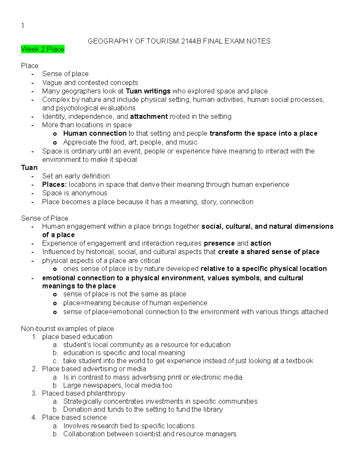 Final Exam Notes for Geography of Tourism 2144B: Comprehensive Review ...