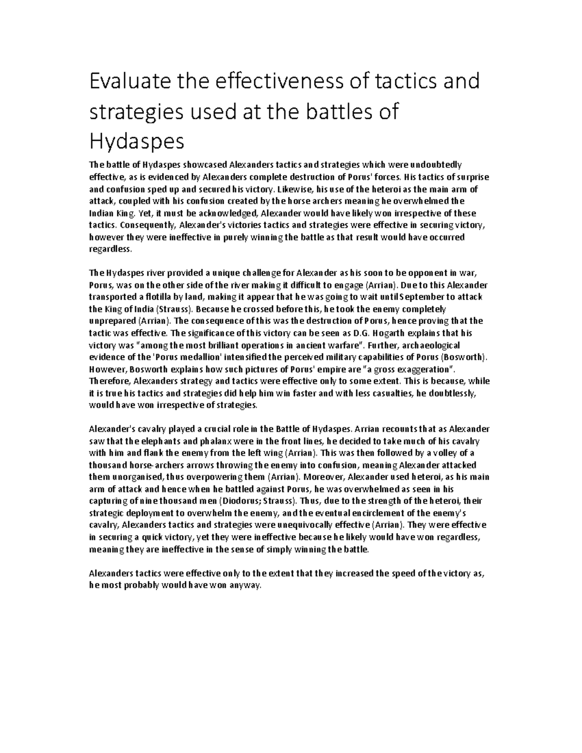 Eval. of Tactics & Strategies in the Battle of Hydaspes: Effectiveness ...