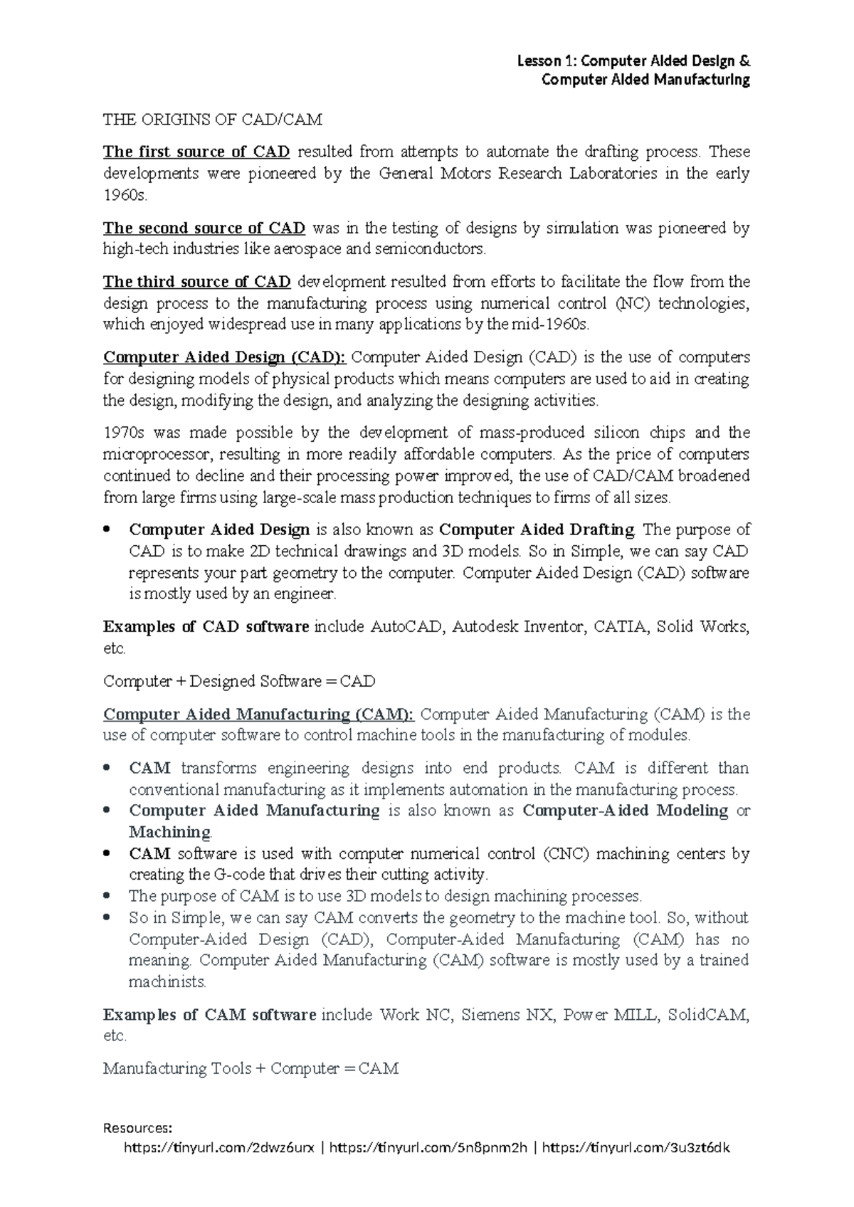 Lesson 2: Understanding CAD/CAM Concepts and Applications - Studocu