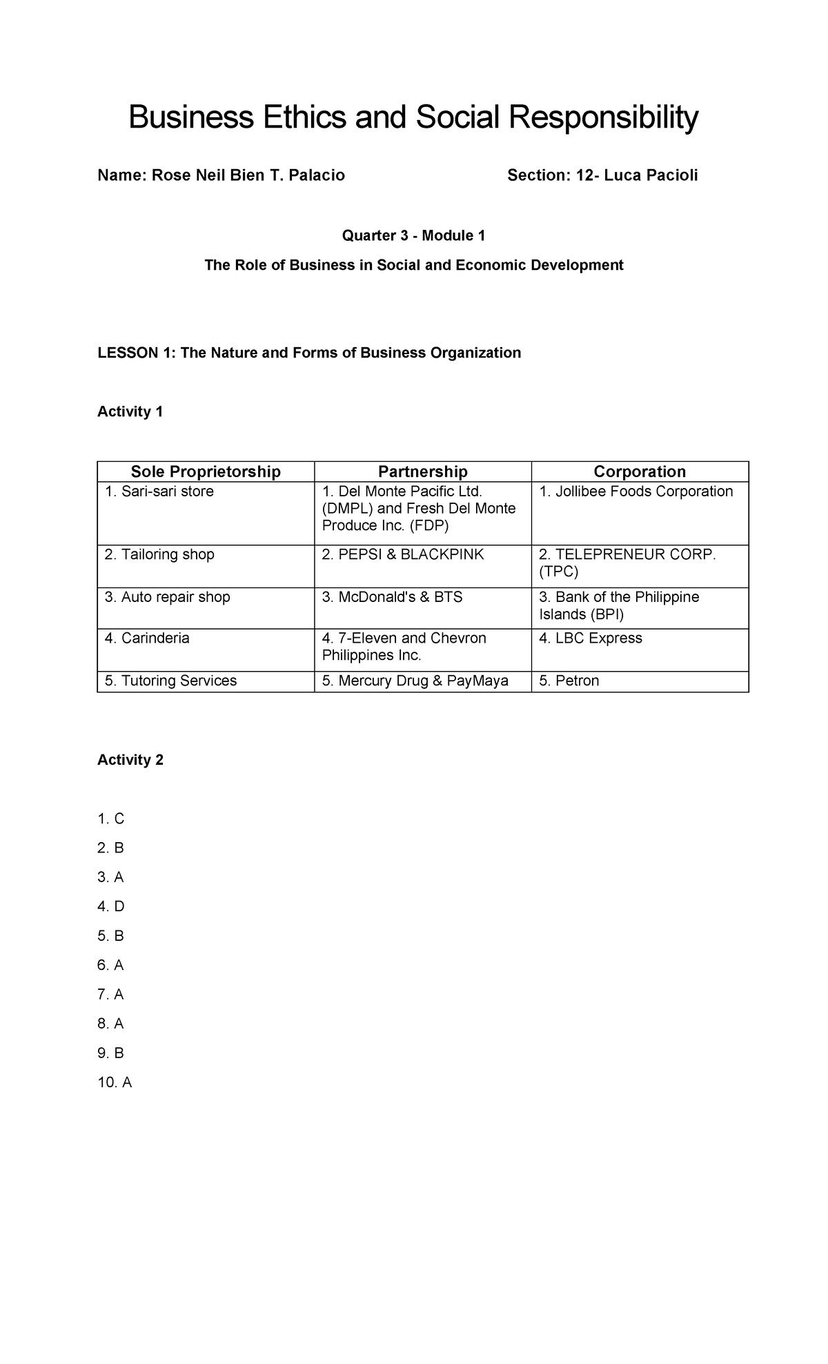 BUS- Ethics Q3W1: The Role of Business in Socio-Economic Development ...