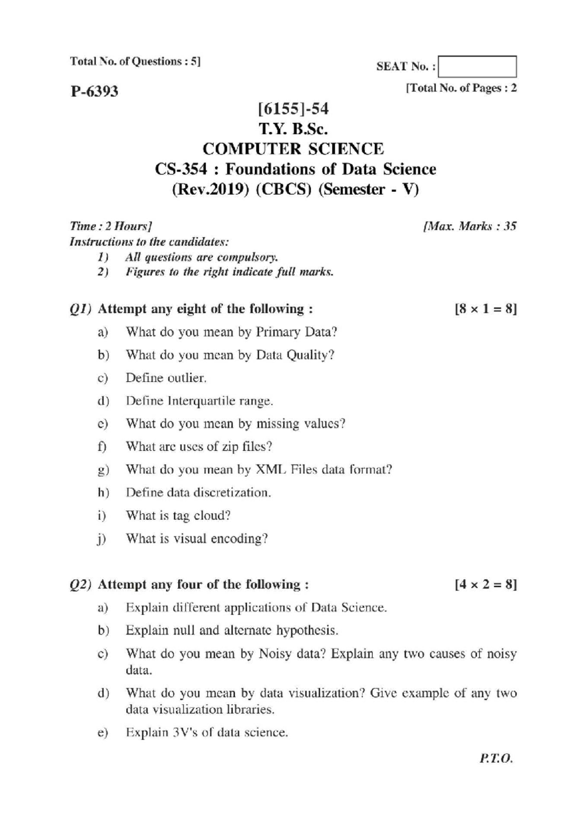T.Y. B.Sc. COMPUTER SCIENCE: Foundations of Data Science Exam Q&A (Rev ...