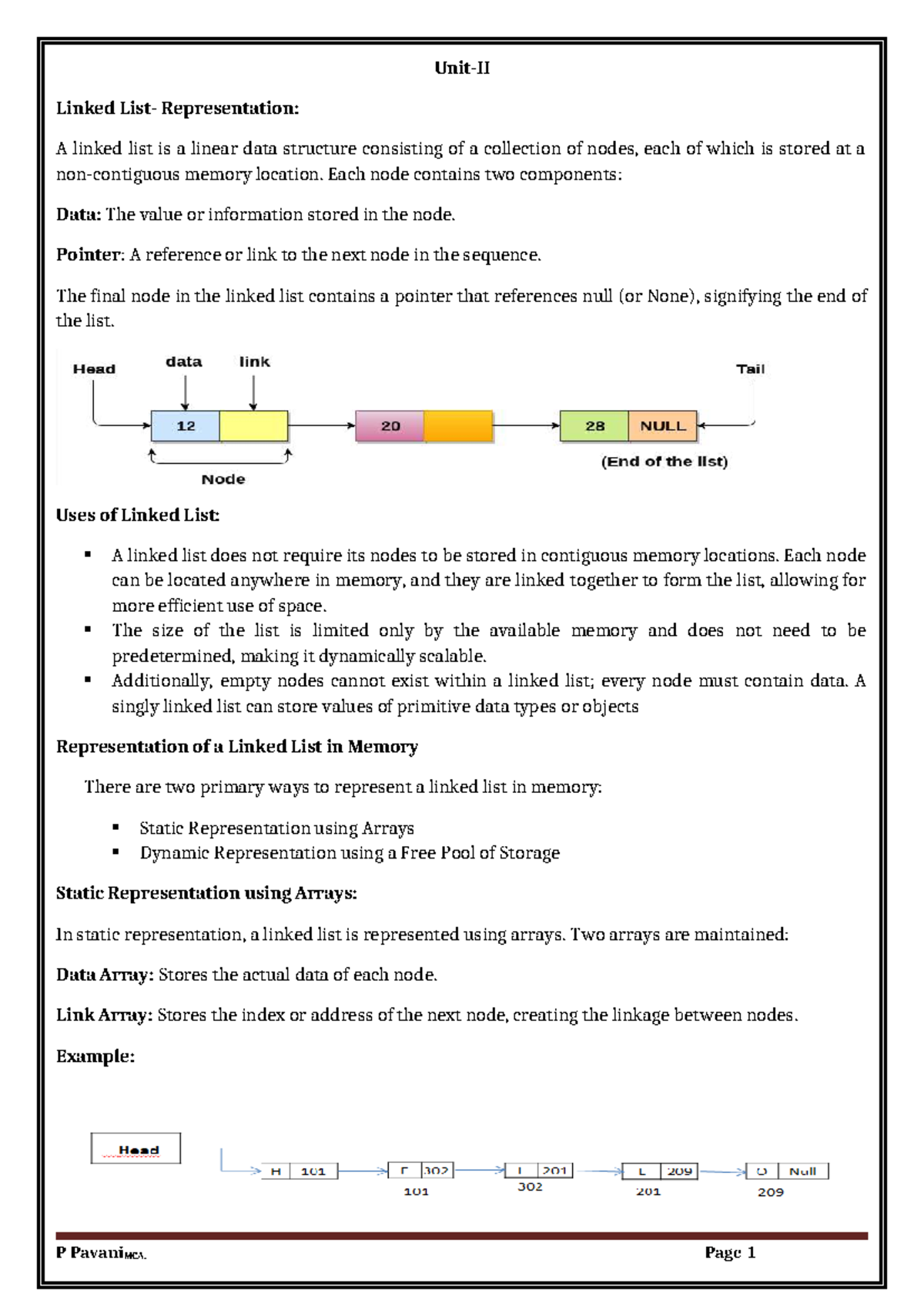 BSC DS Unit-II: Linked List Representation and Operations - Studocu