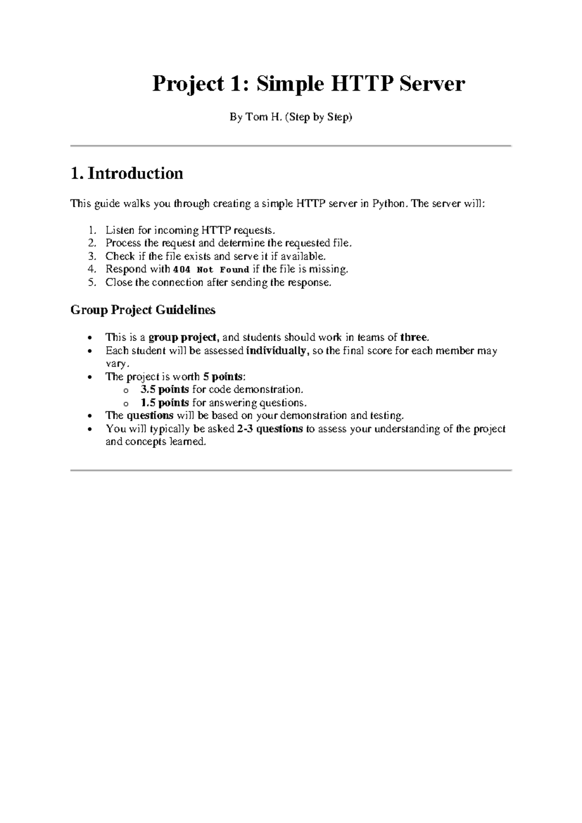 Project 1 - Simple HTTP Server Implementation Guide for Network ...
