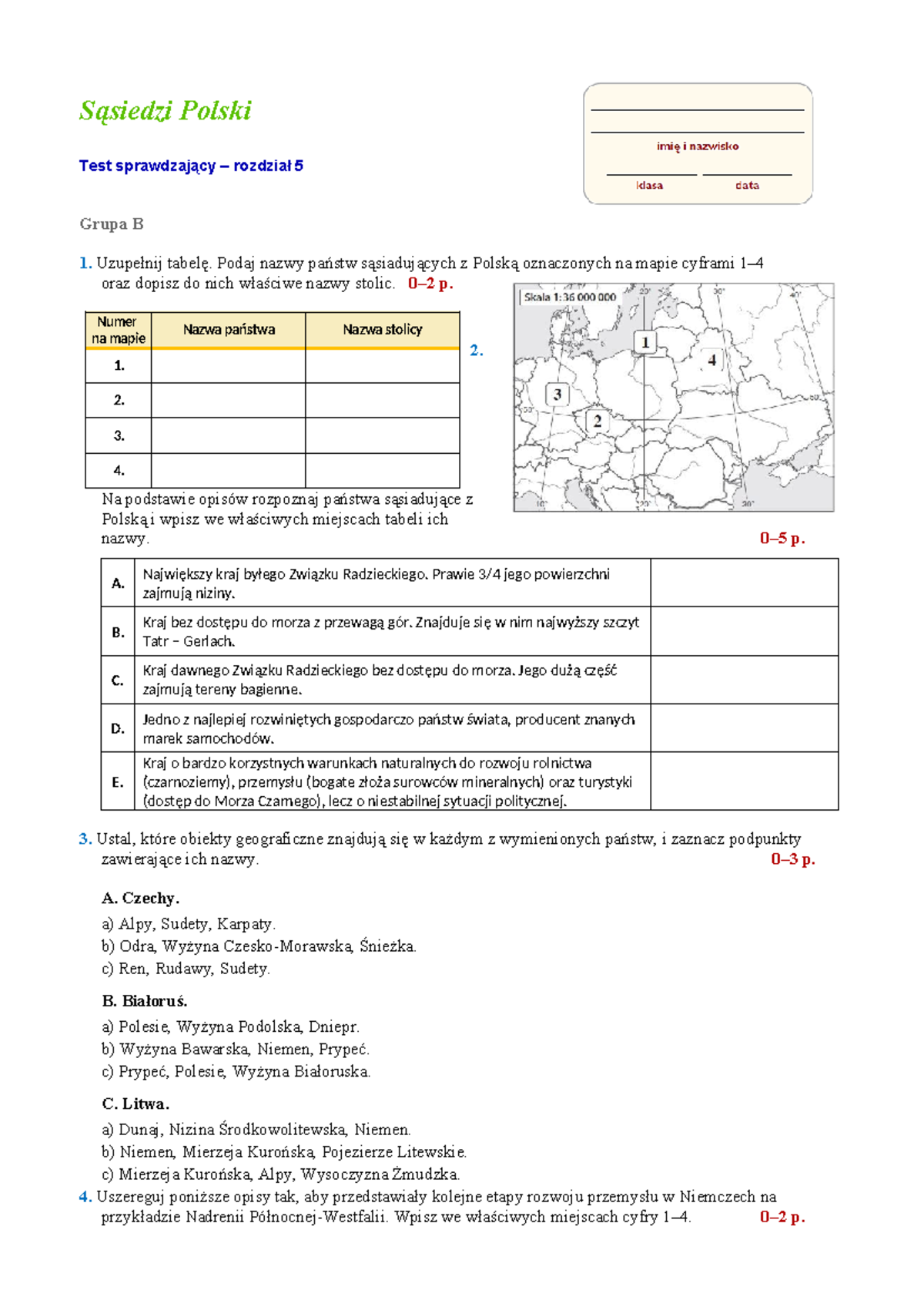 Test sprawdzający z rozdziału 5: Sąsiedzi Polski - Grupa B - Document Preview
