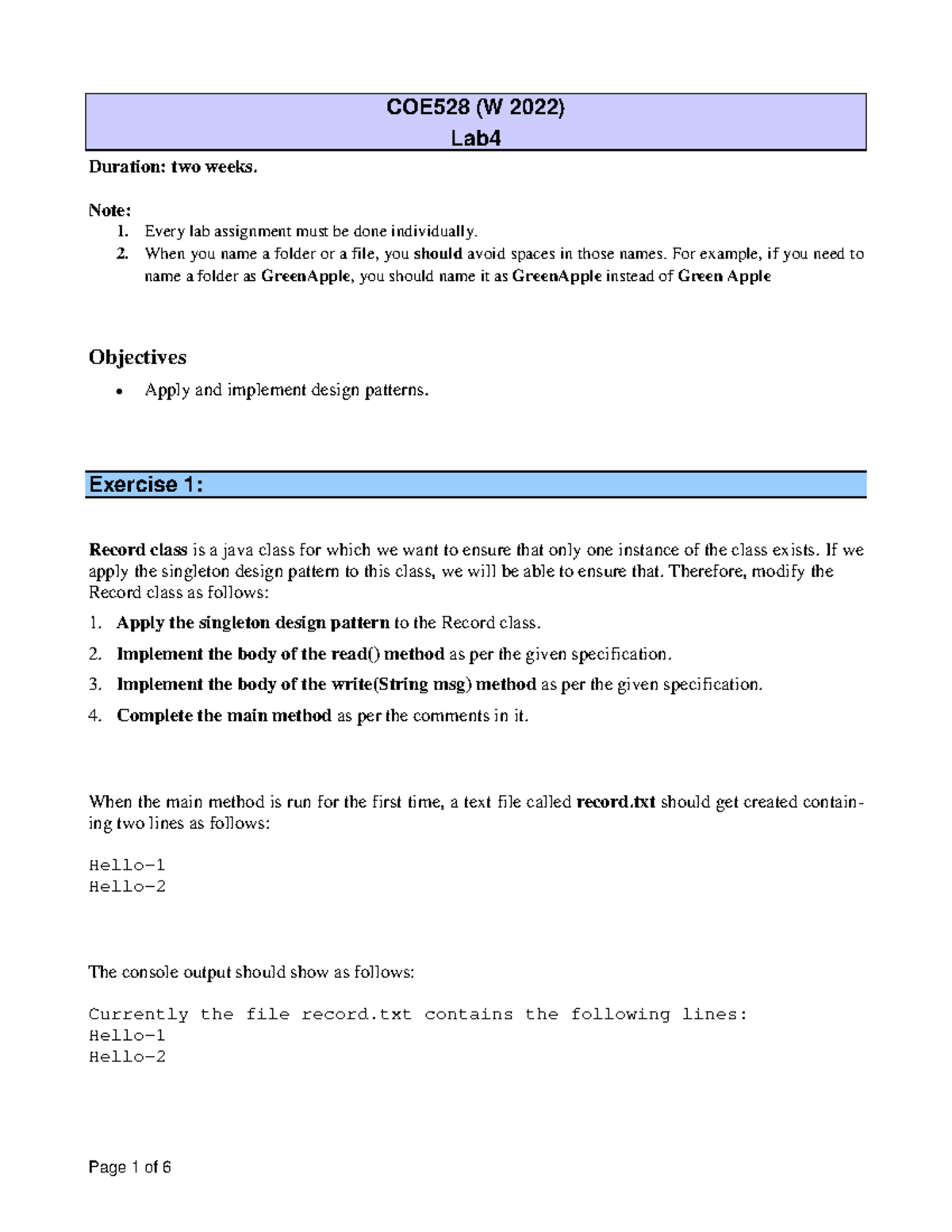 COE528 - Lab Assignments: Design Patterns in Java Implementation - Studocu