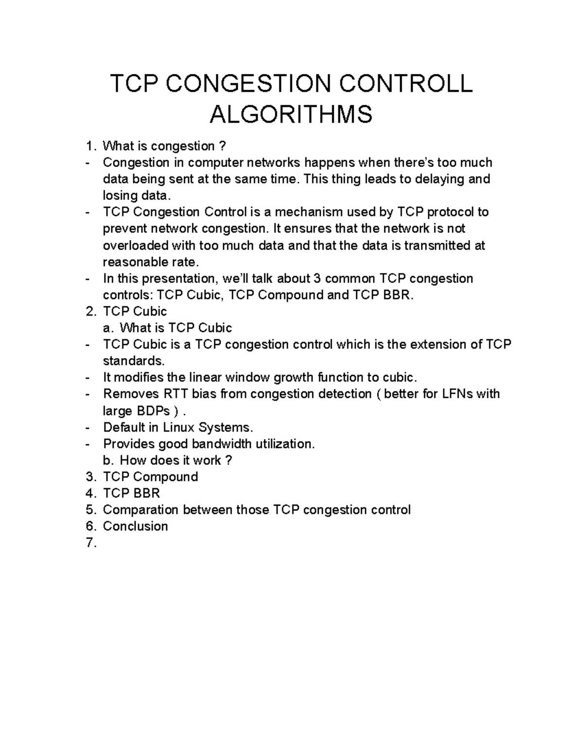 TCP Congestion - azdasdas - TCP CONGESTION CONTROLL ALGORITHMS 1. What ...
