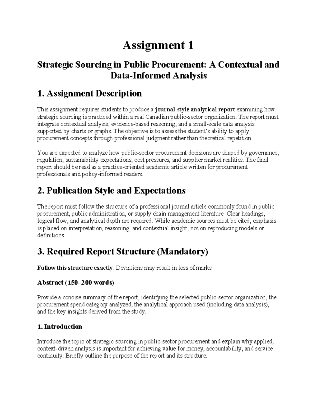 Assignment 1: Strategic Sourcing Analysis in Public Procurement (Winter ...