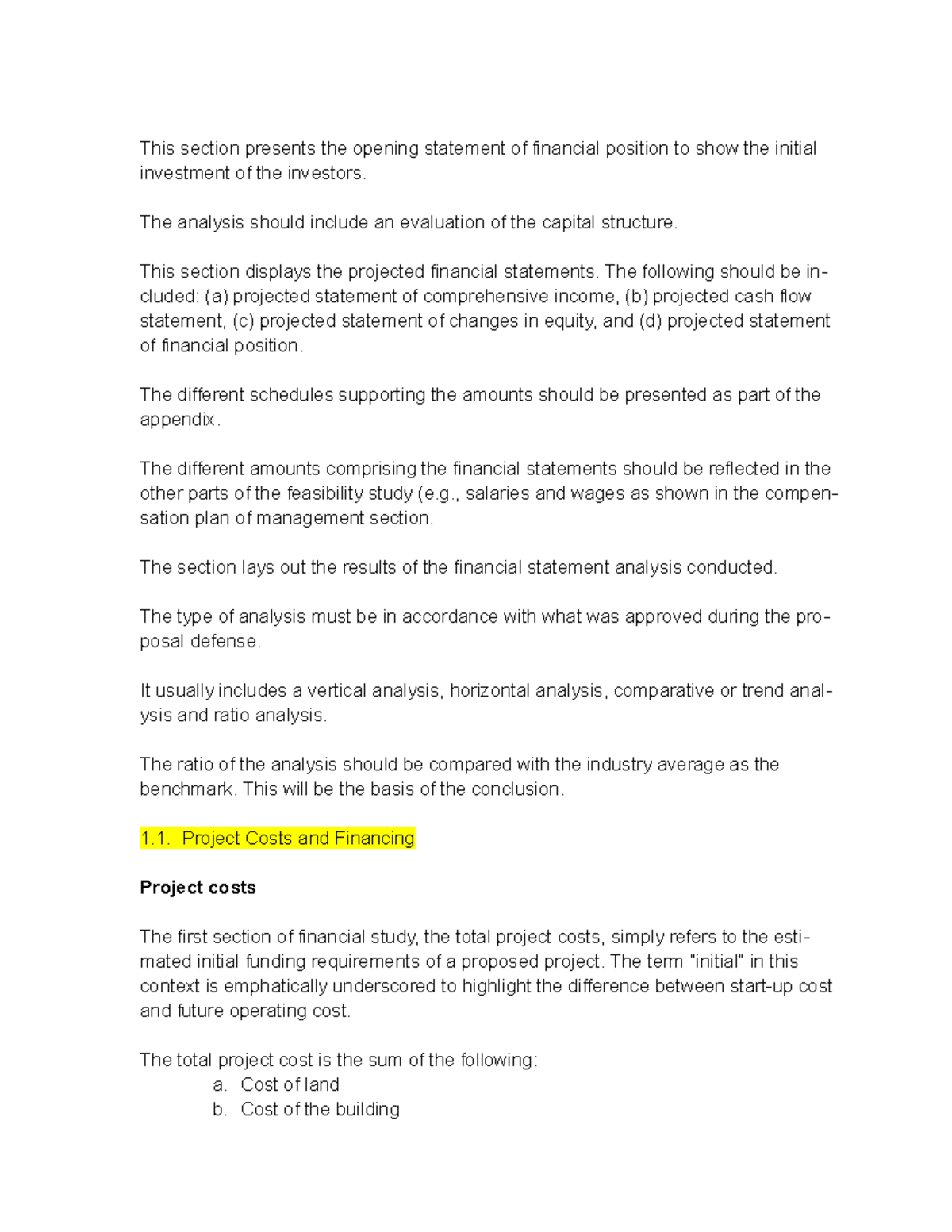 FS- Guidelines - FS guide for feasibility study - This section presents ...