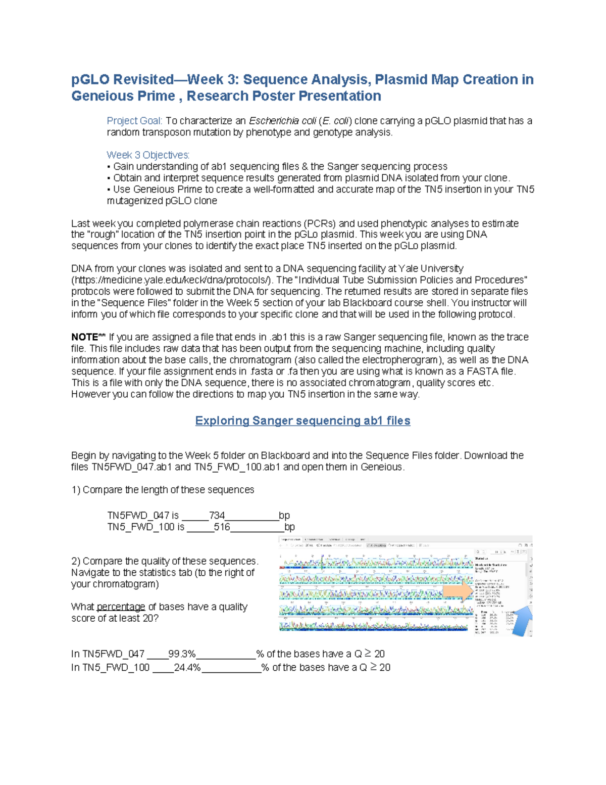 P GLO Revisited Part3 - pGLO Revisited—Week 3: Sequence Analysis ...