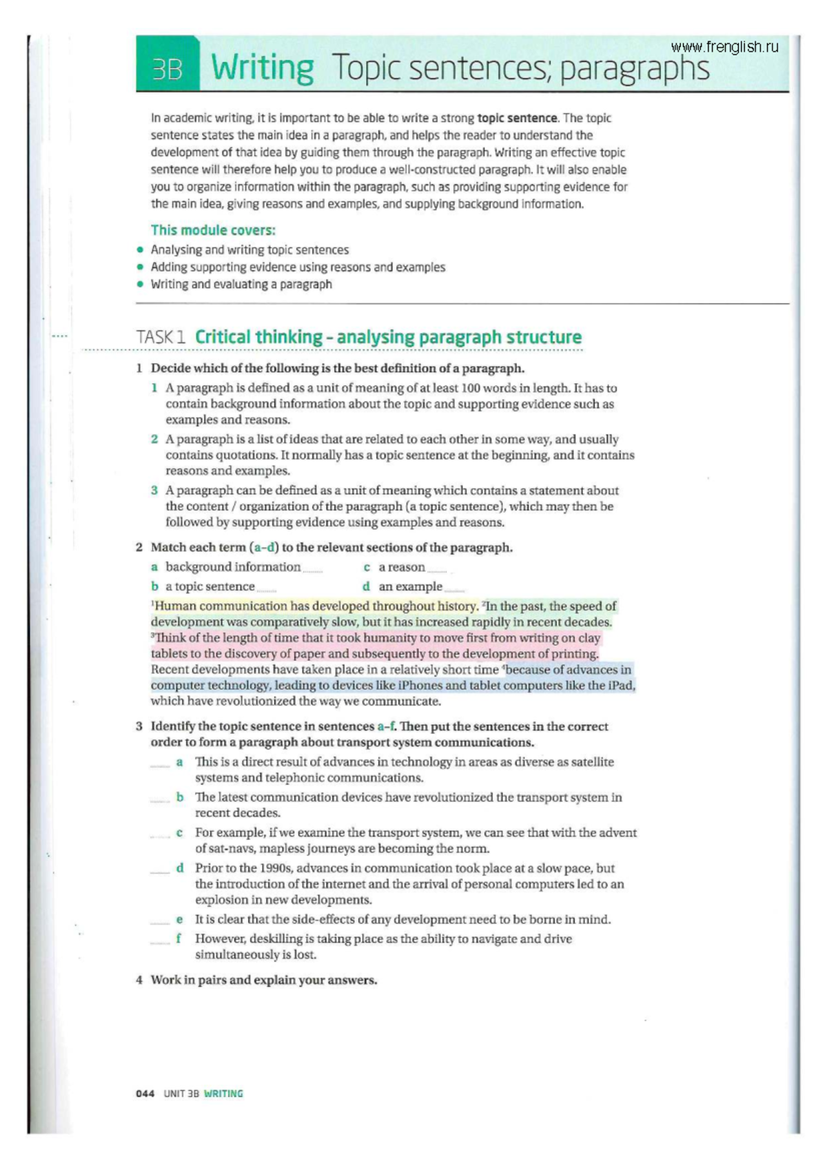 Unit 3B Writing: Crafting Effective Topic Sentences and Paragraphs ...