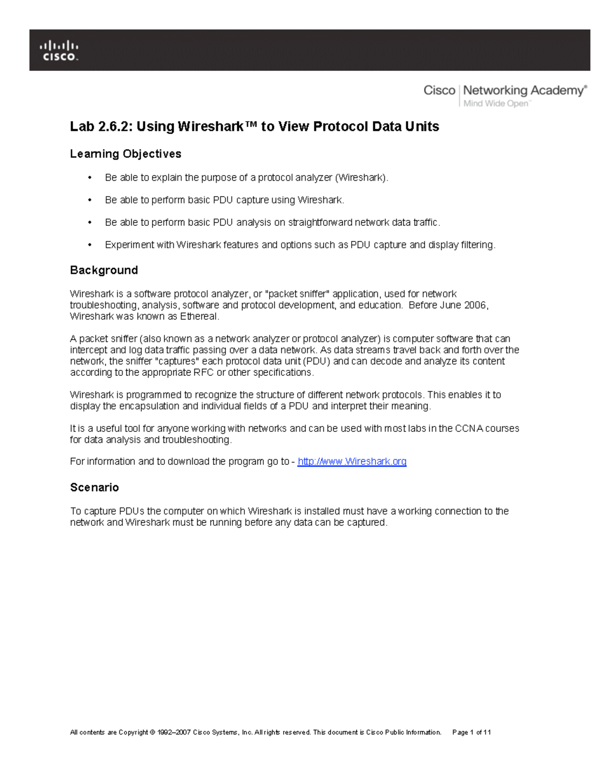 CCNA Exploration: Lab 2.6.2 - Analyzing Protocol Data Units with ...