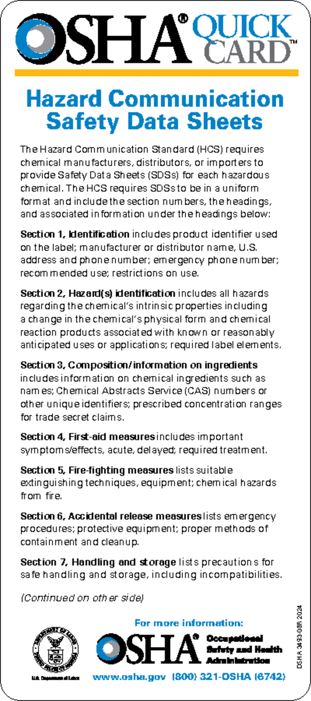 OSHA3493Quick Card Safety Data Sheet - The Hazard Communication ...