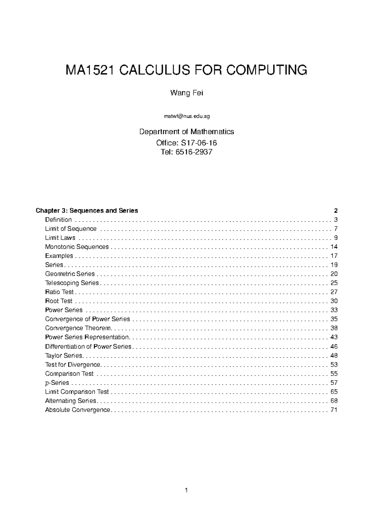 MA1521 Calculus for Computing: Chapter 3 - Sequences and Series - Studocu